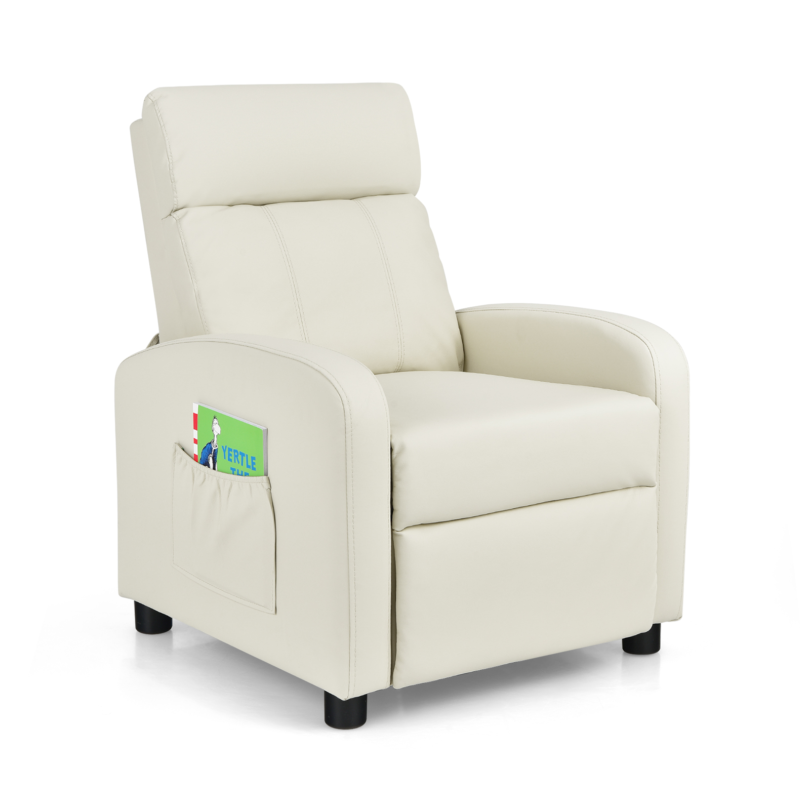 Kids Recliner Chair Adjustable Leather Sofa with Footrest Side Pocket-Beige