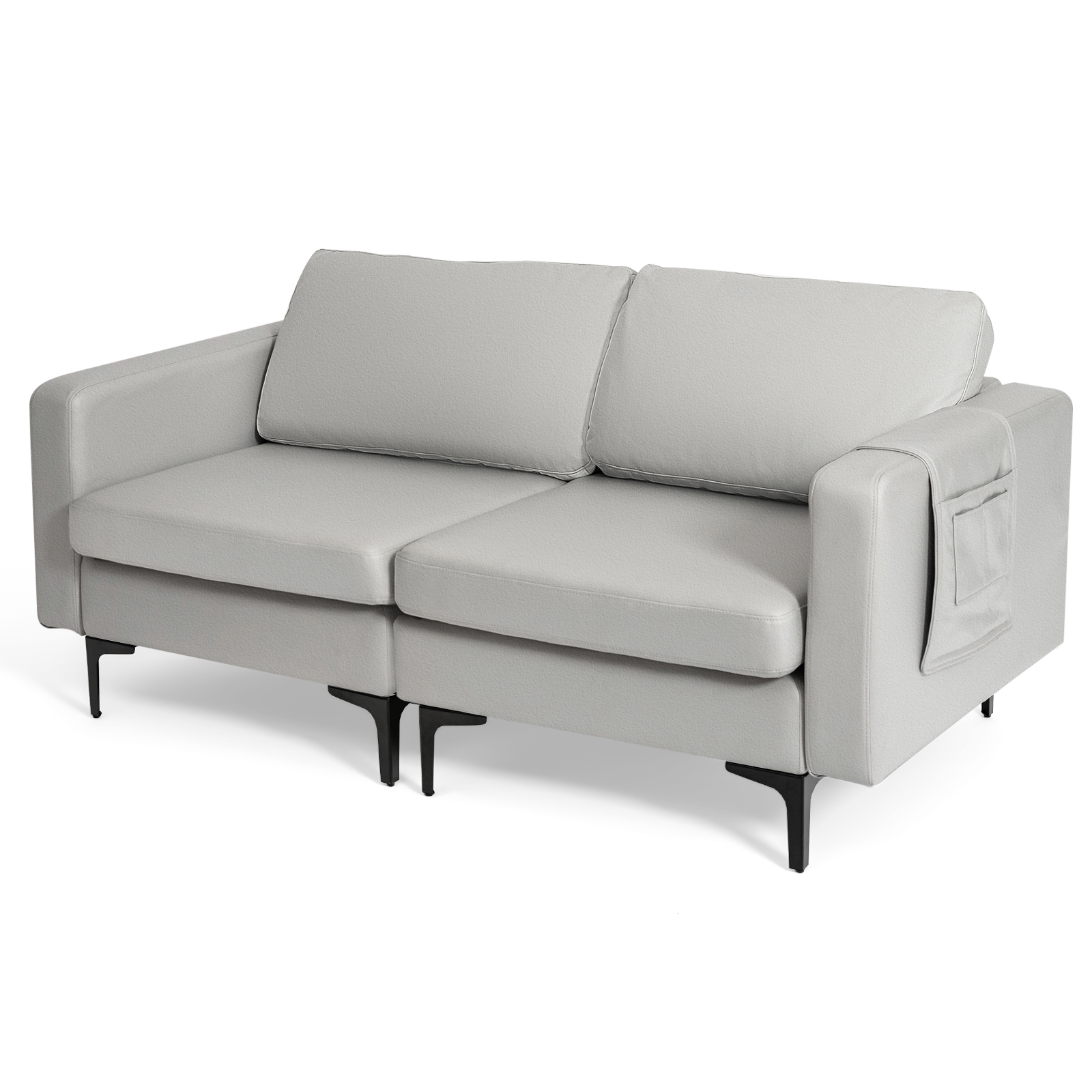 Modern 2-Seat Modern Sofa Couch with Detachable Remote Control Holder-Light Grey