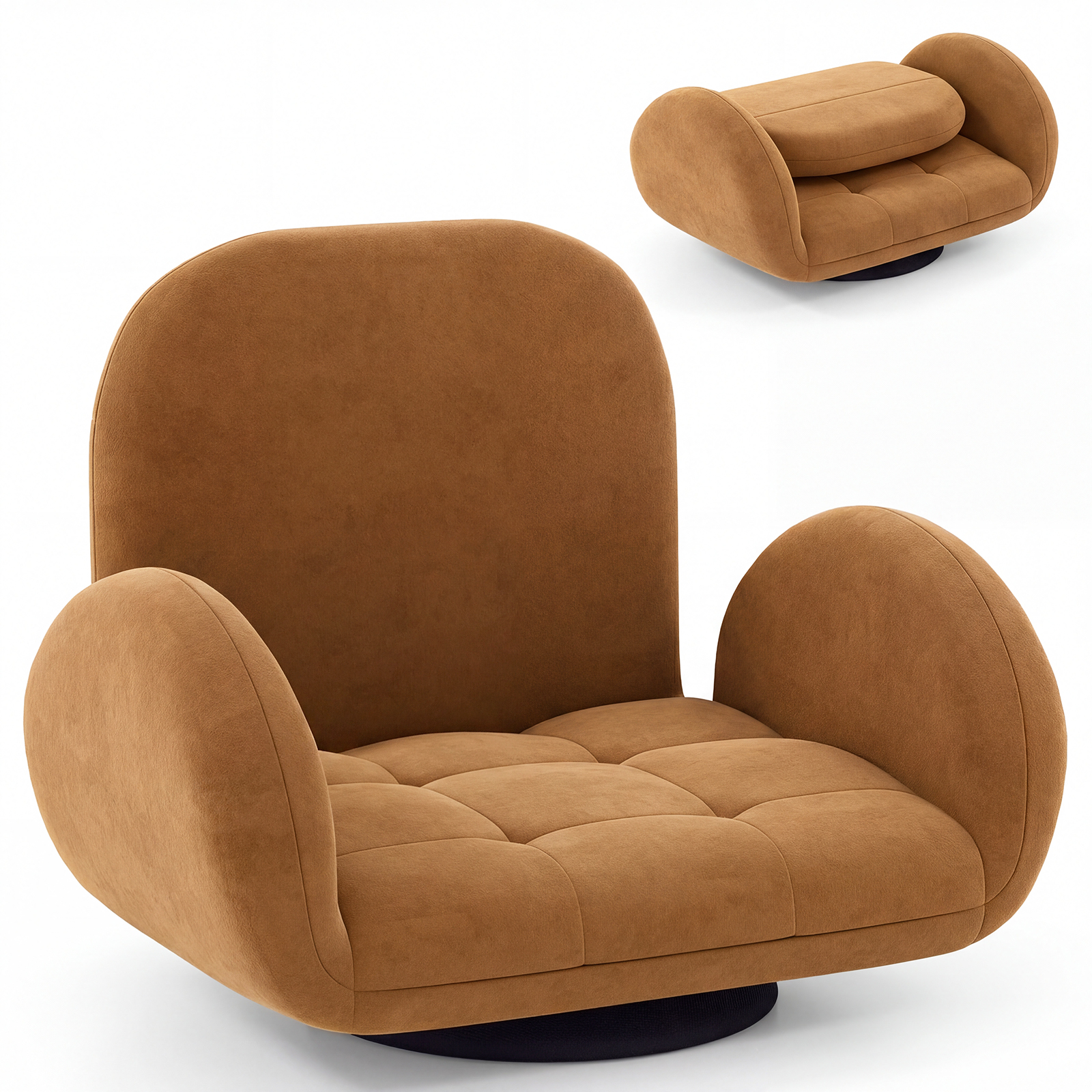 Costway Coffee Swivel Floor Chair With Adjustable Backrest And Armrests
