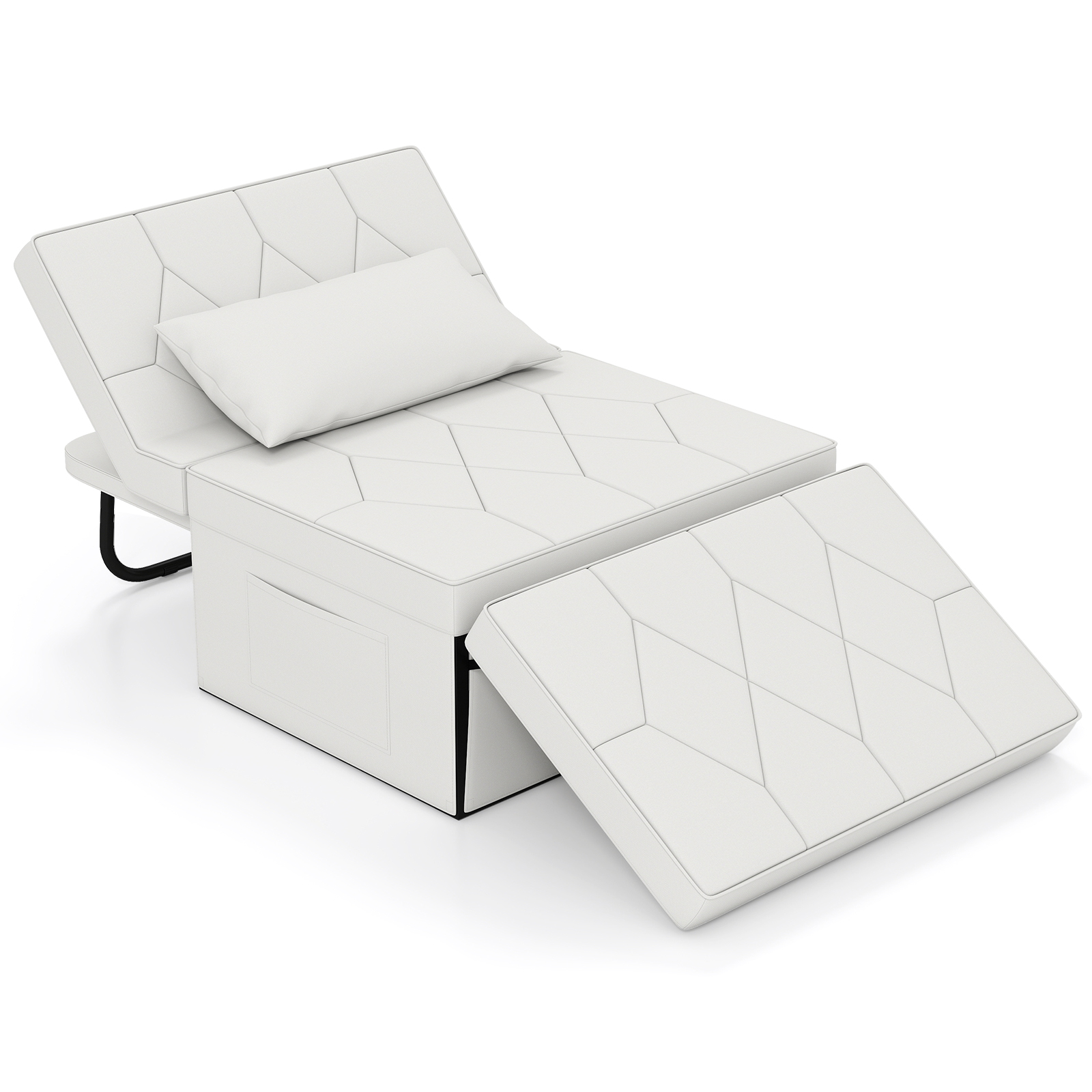 Costway White 4-In-1 Foldable Sofa Bed Ottoman Convertible Sleeper Sofa Chair