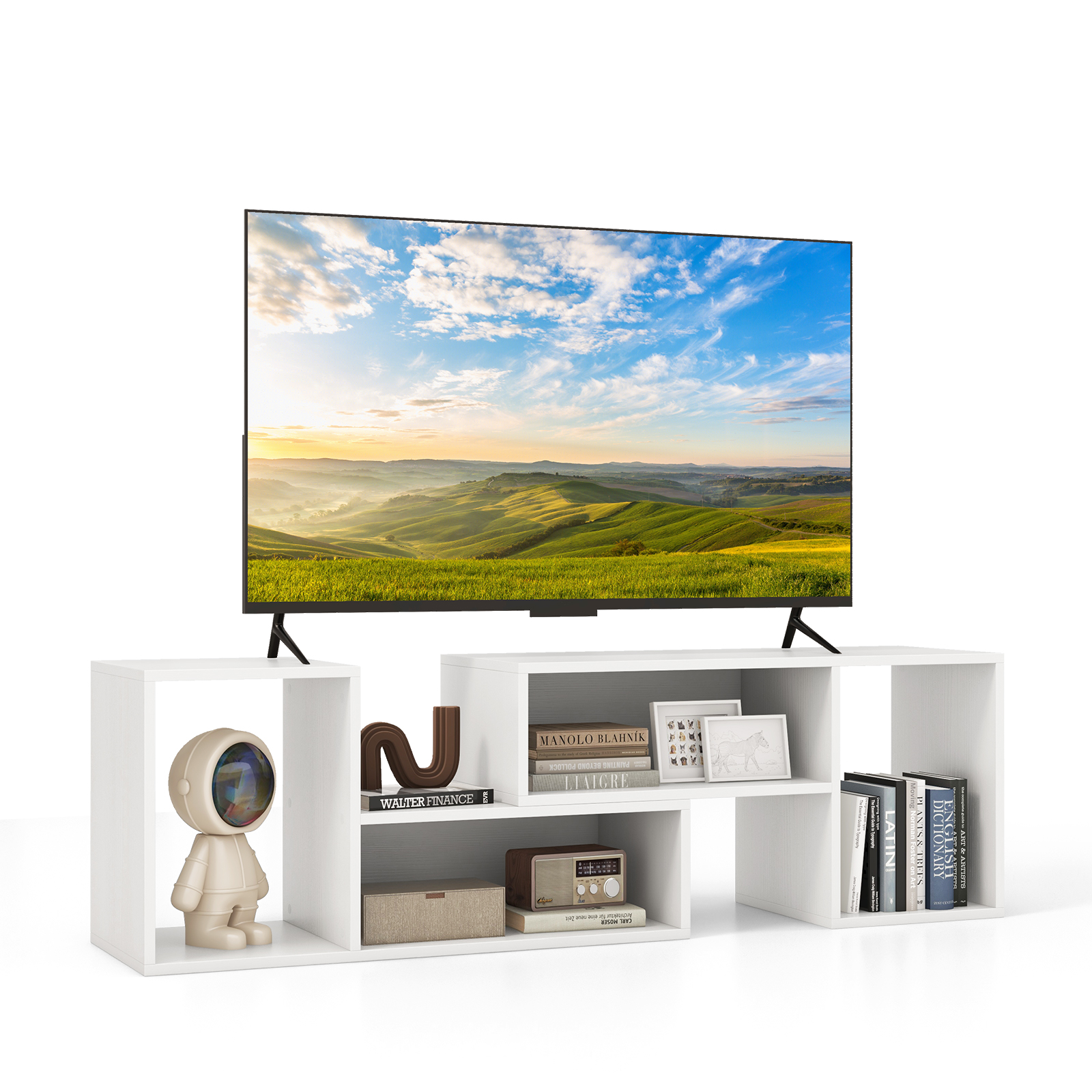 Costway White 2-Piece Console Tv Stand Modern Minimalist Entertainment Center