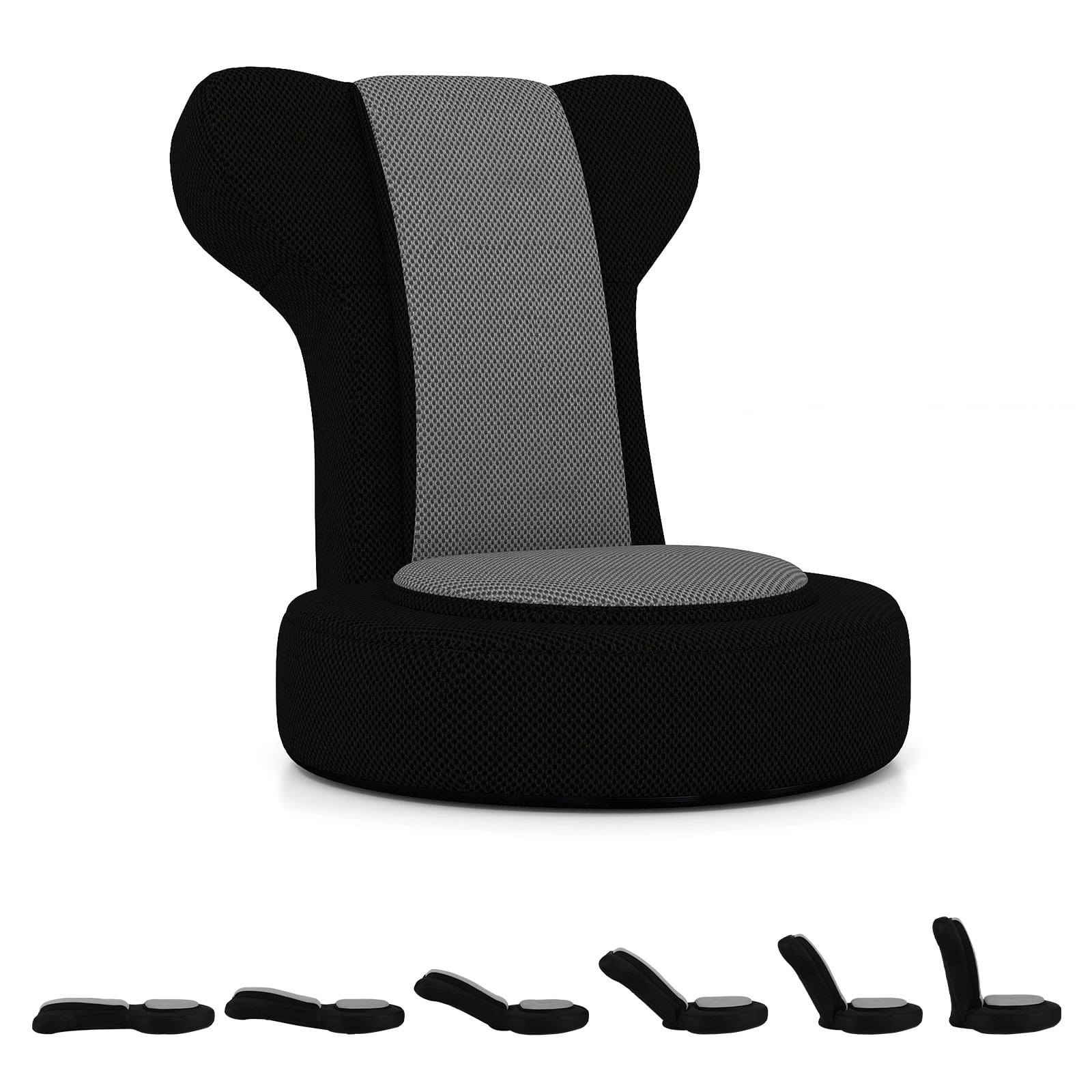 Costway Grey Lazy Sofa Chair With Adjustable Headrest And Backrest