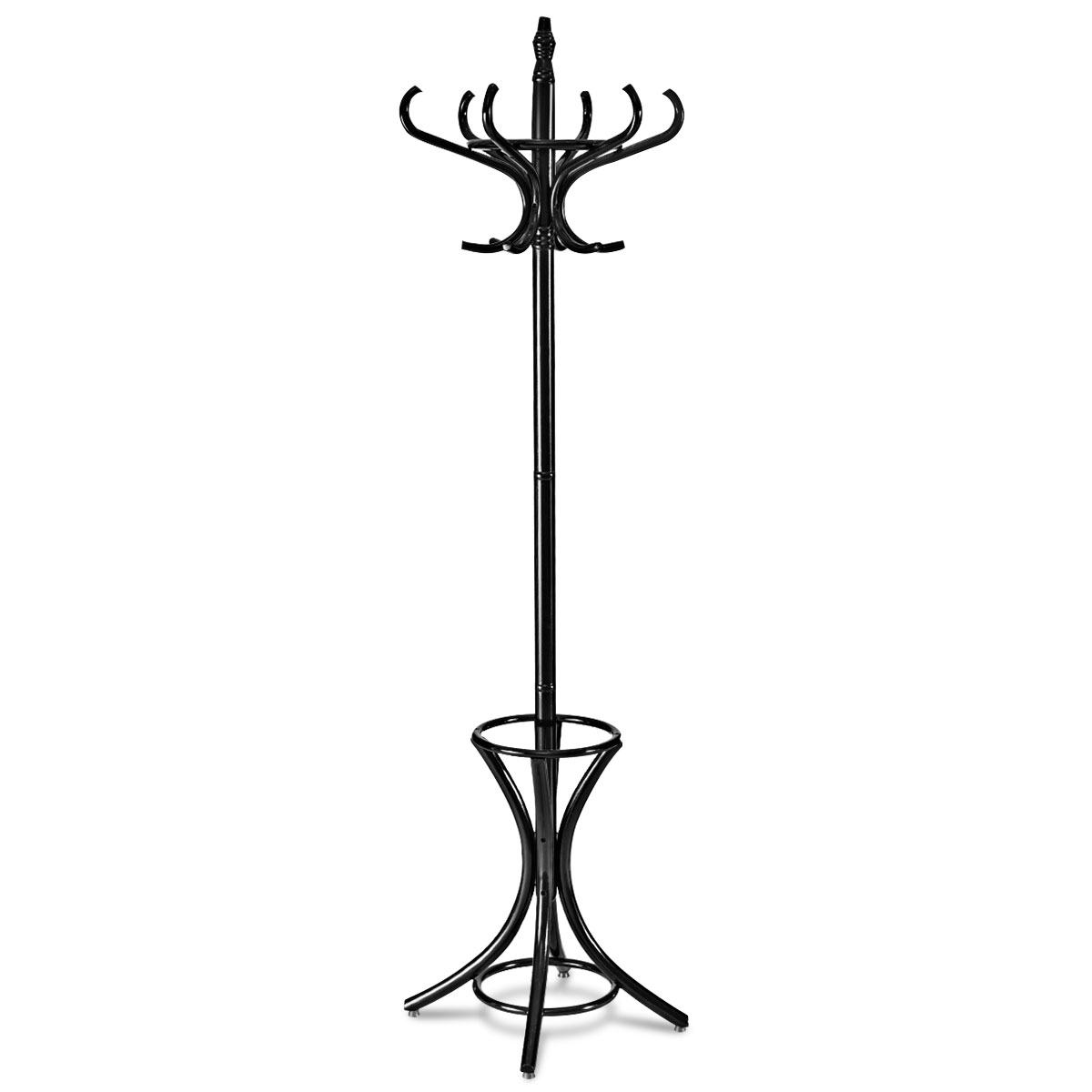 Costway Black Floor Standing Hat Coat Wood Hanger W/ Umbrella Rack Prestige