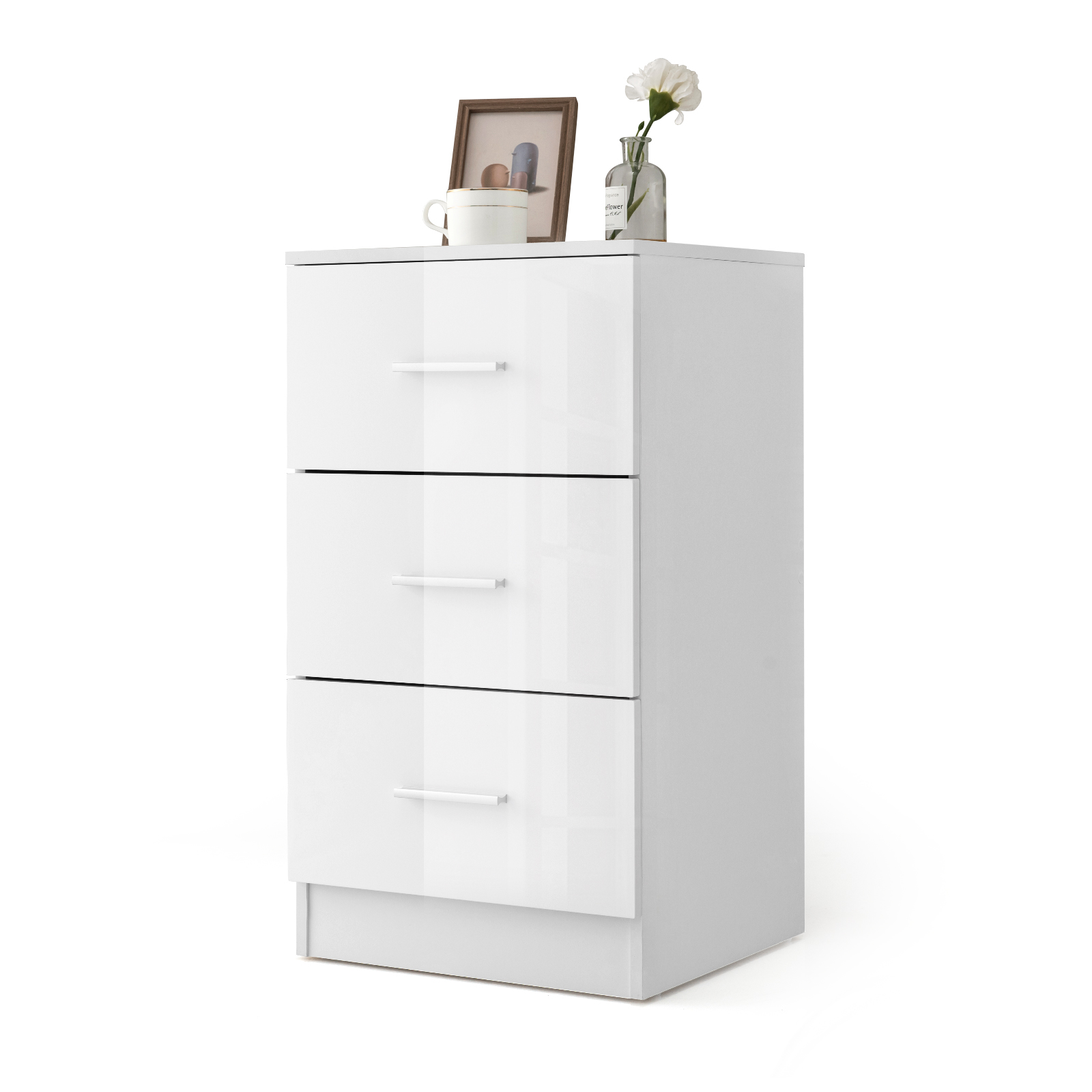 Costway White 3-Drawer Wooden Dresser Cabinet With Anti-Toppling Device