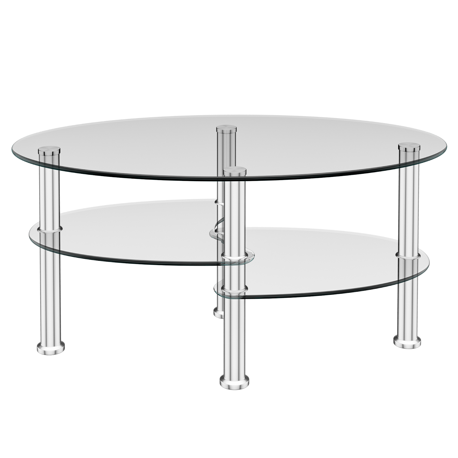 Costway Transparent 3-Tiers Tempered Glass Coffee Tables With 2 Shelves