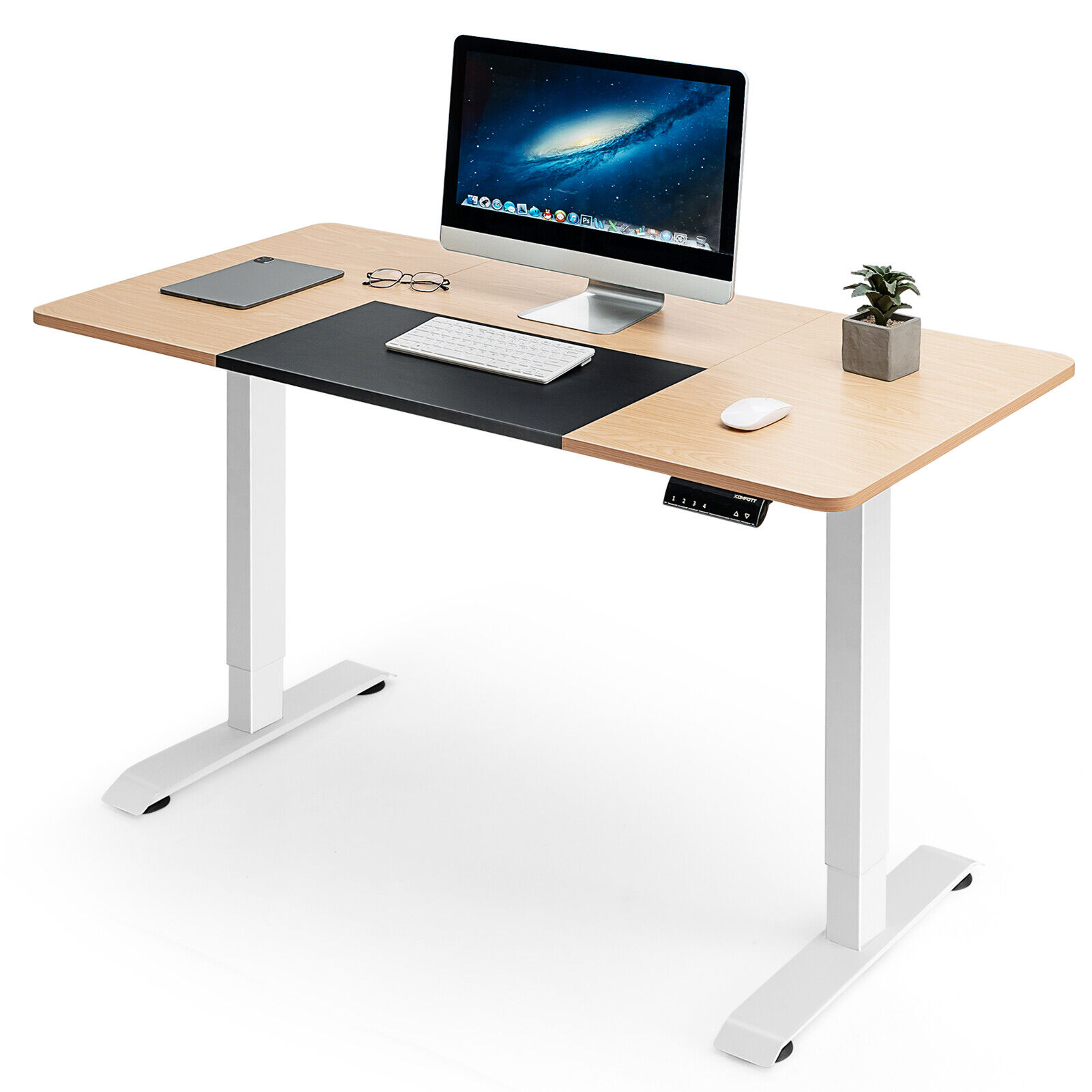 Costway Natural Electric Height Adjustable Standing Desk With Memory Smart Presets And Anti-Collision Function
