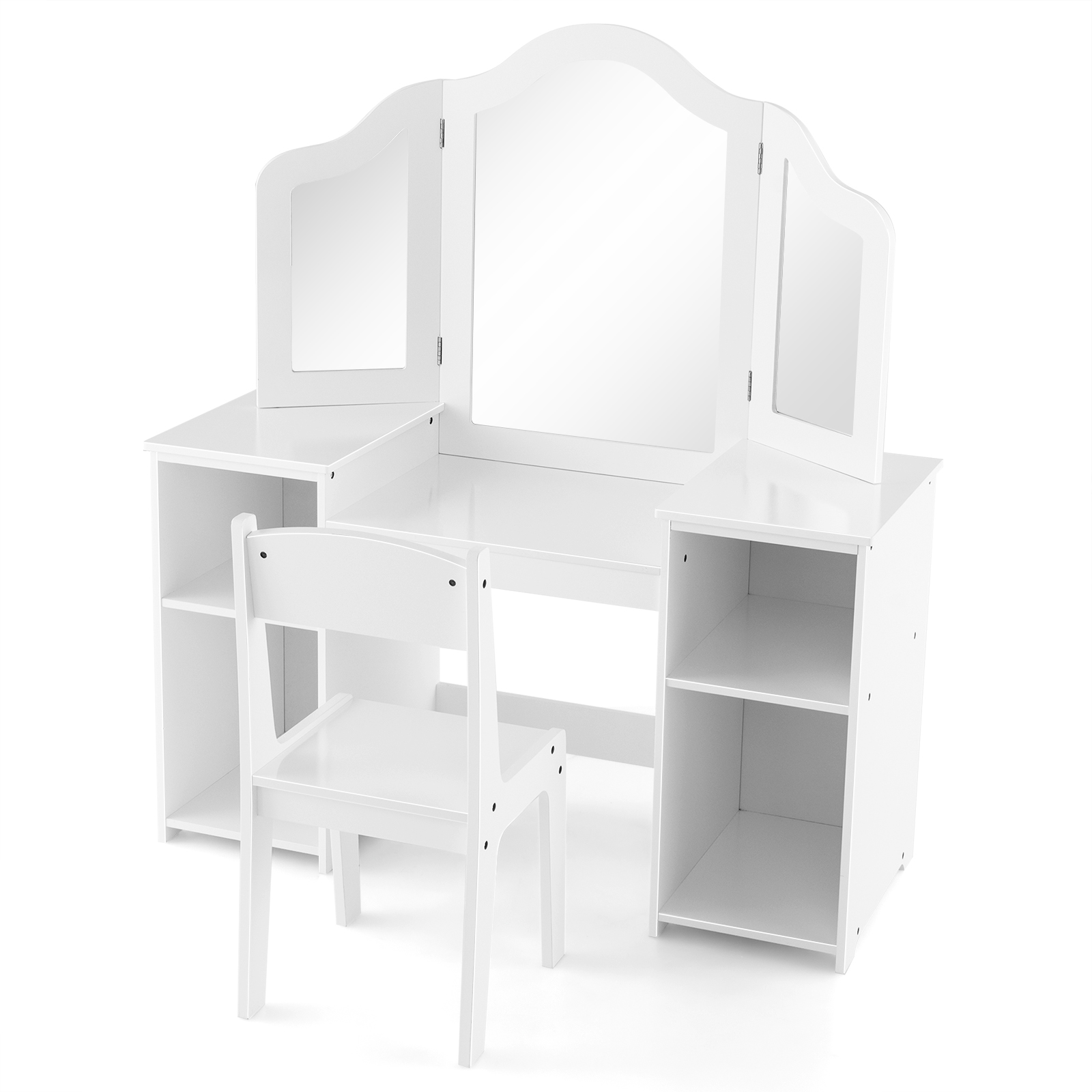 Costway White Kids Vanity Set With Tri-Folding Detachable Mirror
