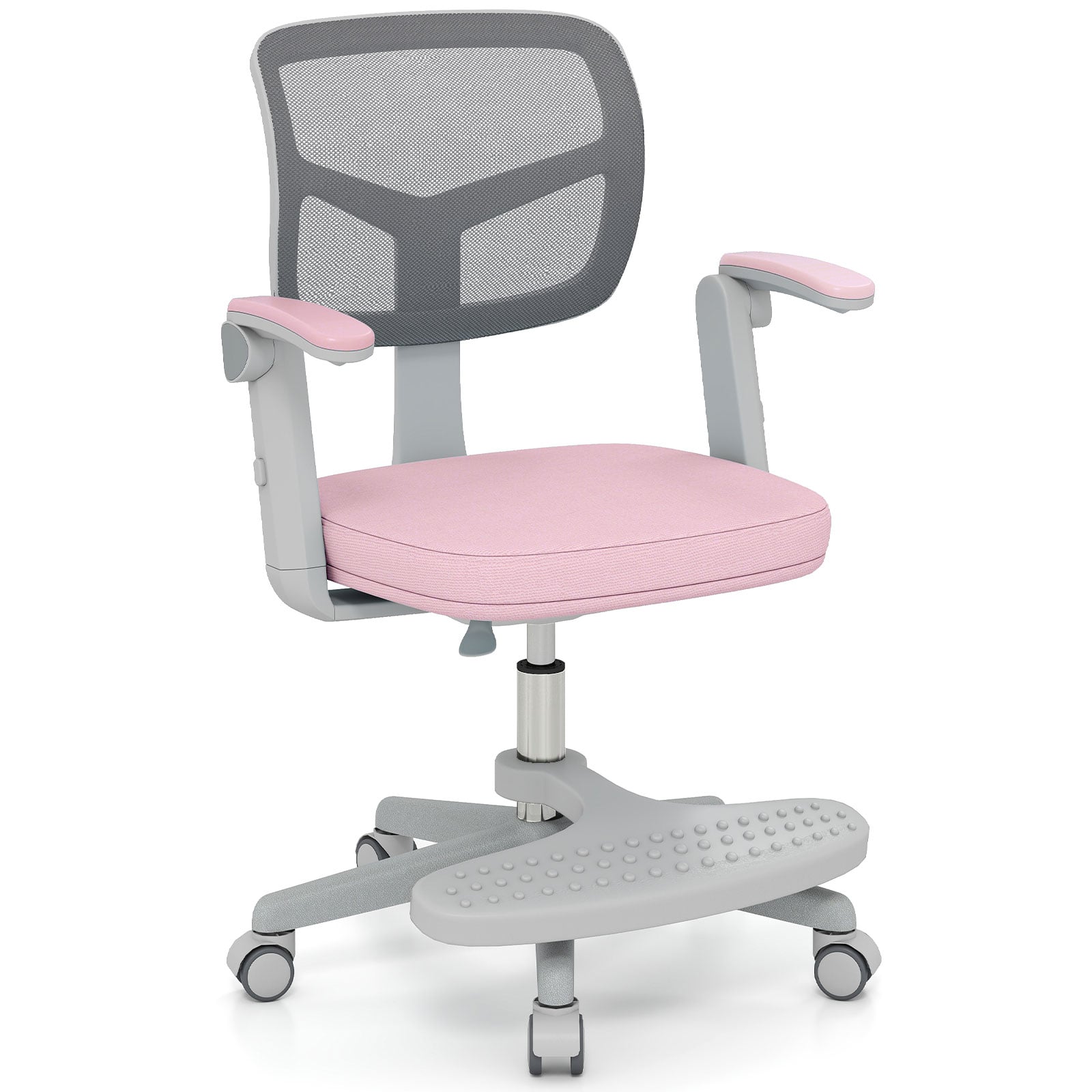 Costway Pink Kids Desk Chair Children Study Chair With Adjustable Height Armrest And Footrest