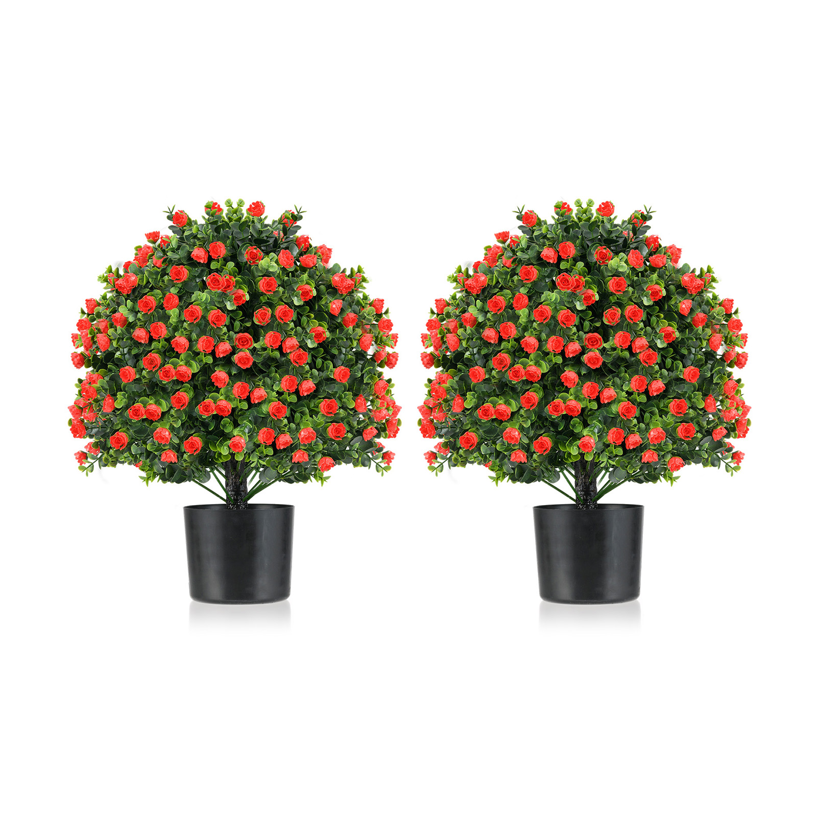 Costway 2 Pack Artificial Rose Topiary Ball Tree Faux Shrub Bushes-Red