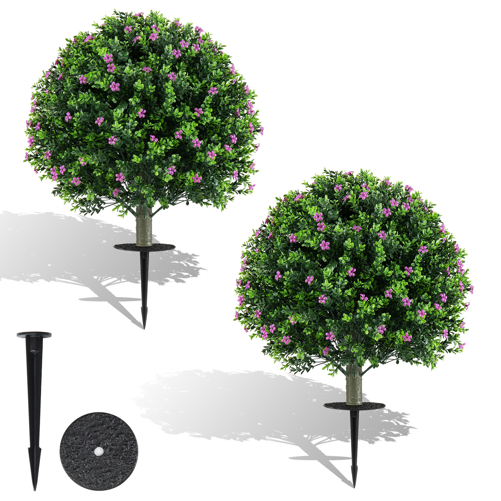 Costway Green Set Of 2 Boxwood Topiary Ball Trees With Ground Spikes For Yard