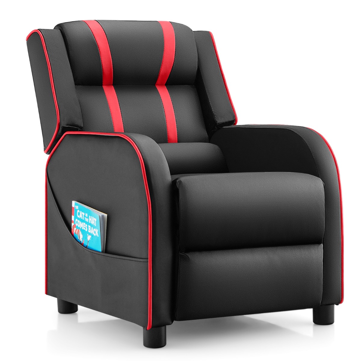 Kids Recliner Chair with Adjustable Backrest Footrest &amp; Side Pockets-Red