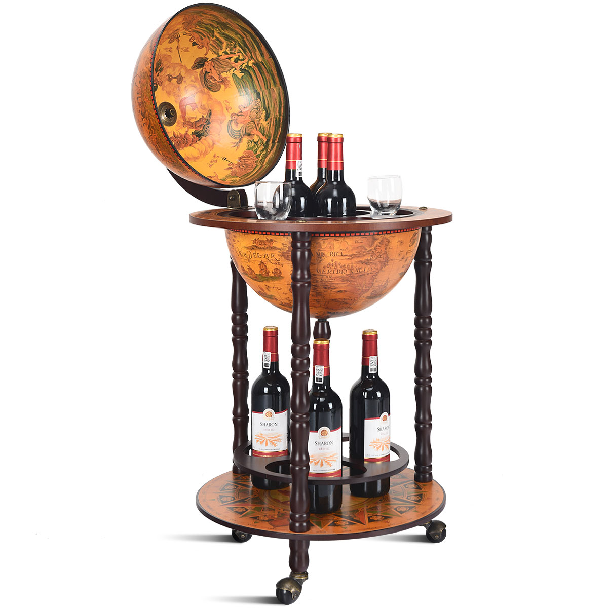 Italian Styled, Globe Drinks Cabinet with Wheels