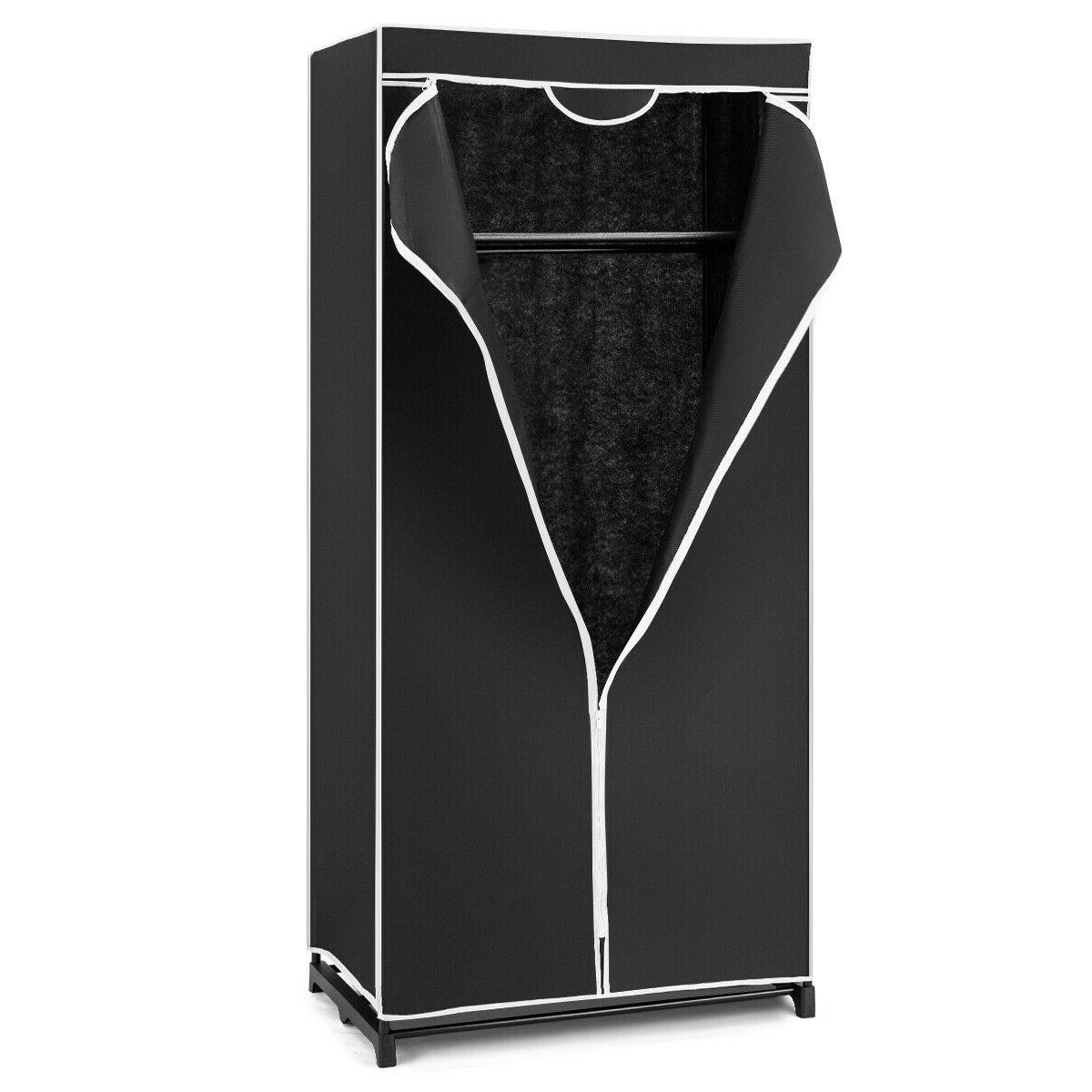 Costway Black Single Canvas Wardrobe With Dust-Proof Cover