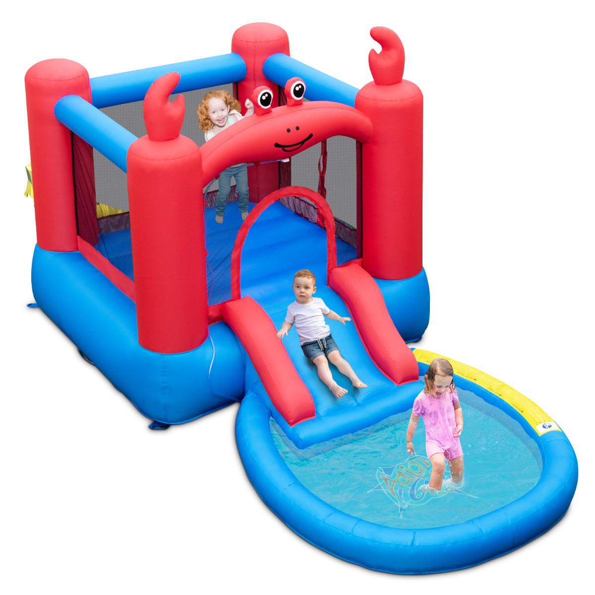 Inflatable Red Crab-themed Water Slide Park with Slide and Splash Pools