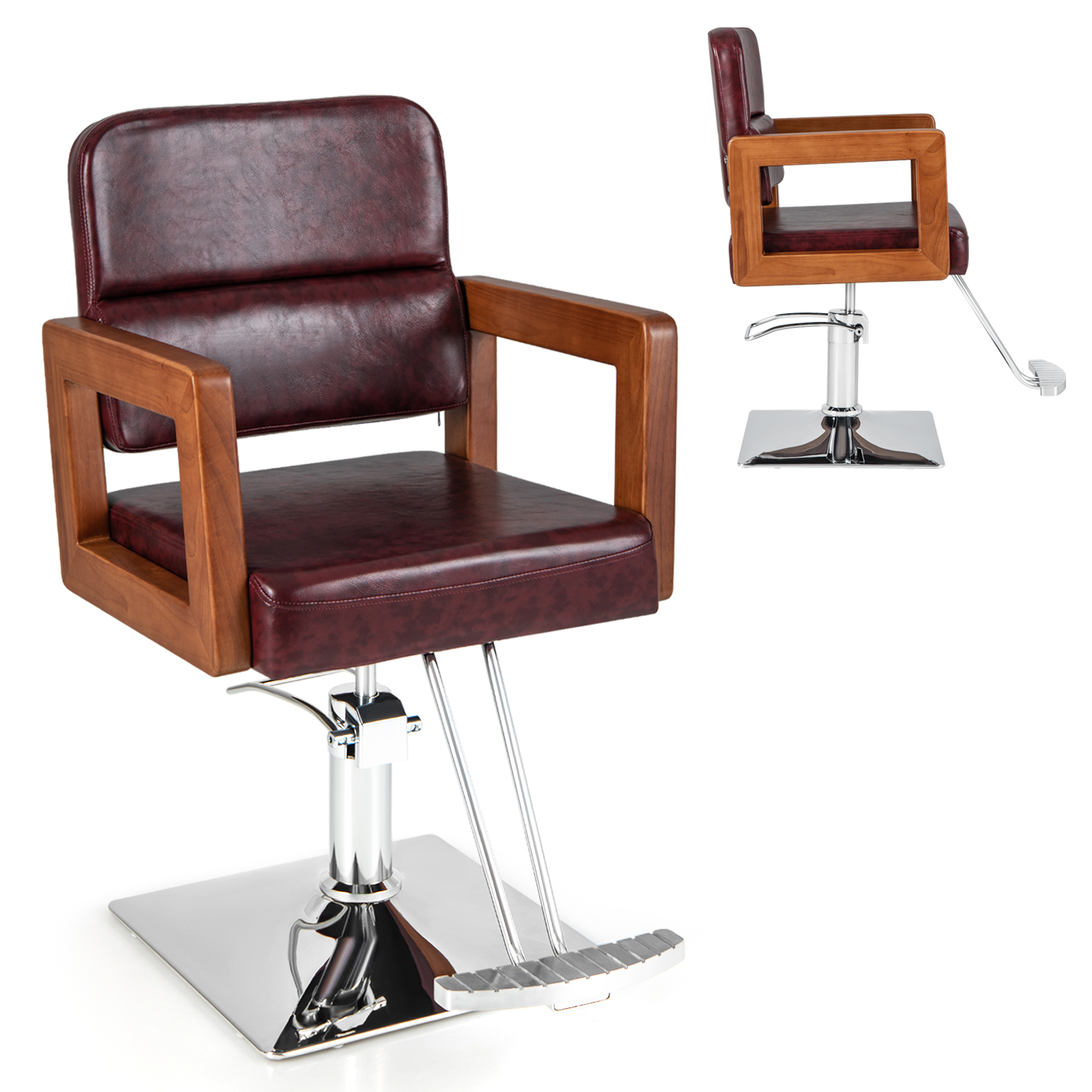 Costway Red Hydraulic Barber Chair With 360 Degrees Swivel And Height Adjustment