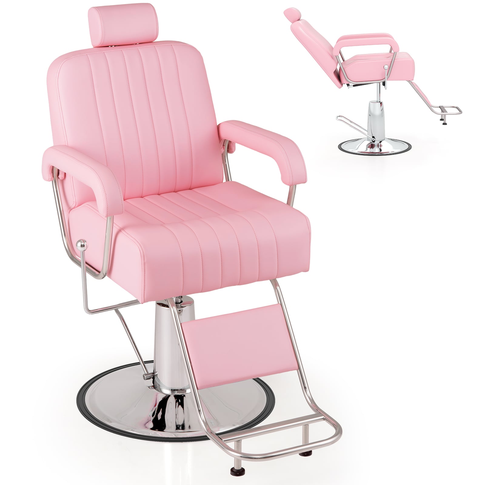 Costway Pink Salon Chair Hydraulic Barber Chair With Adjustable Headrest