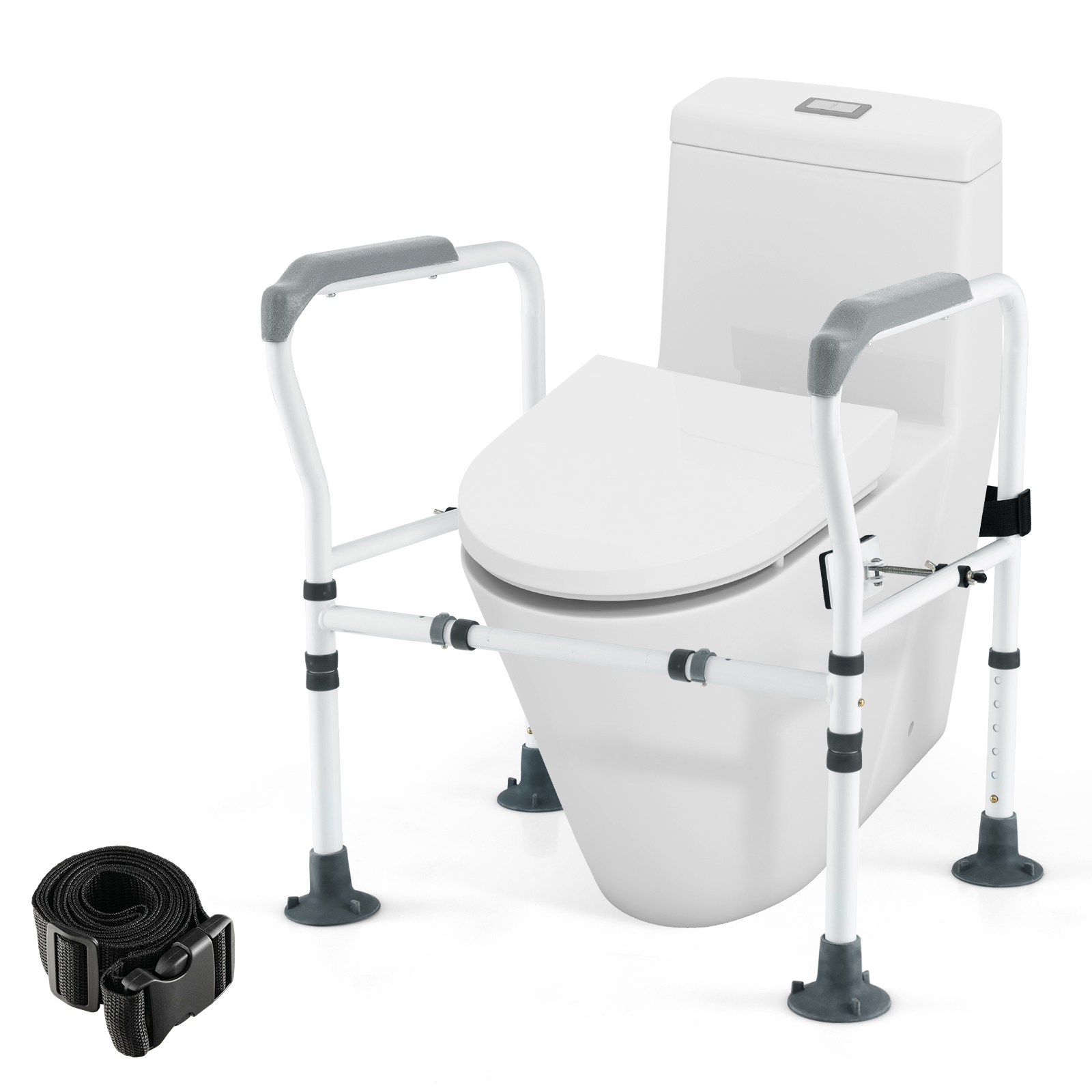 Costway Grey Stand Alone Toilet Safety Frame With Adjustable Height And Width