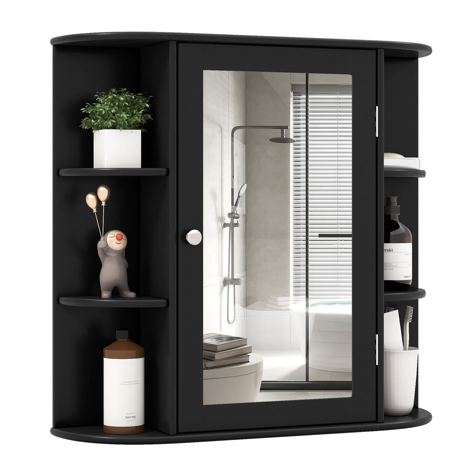 Costway Black 3-Tier Mirrored Wall Mounted Bathroom Cabinet