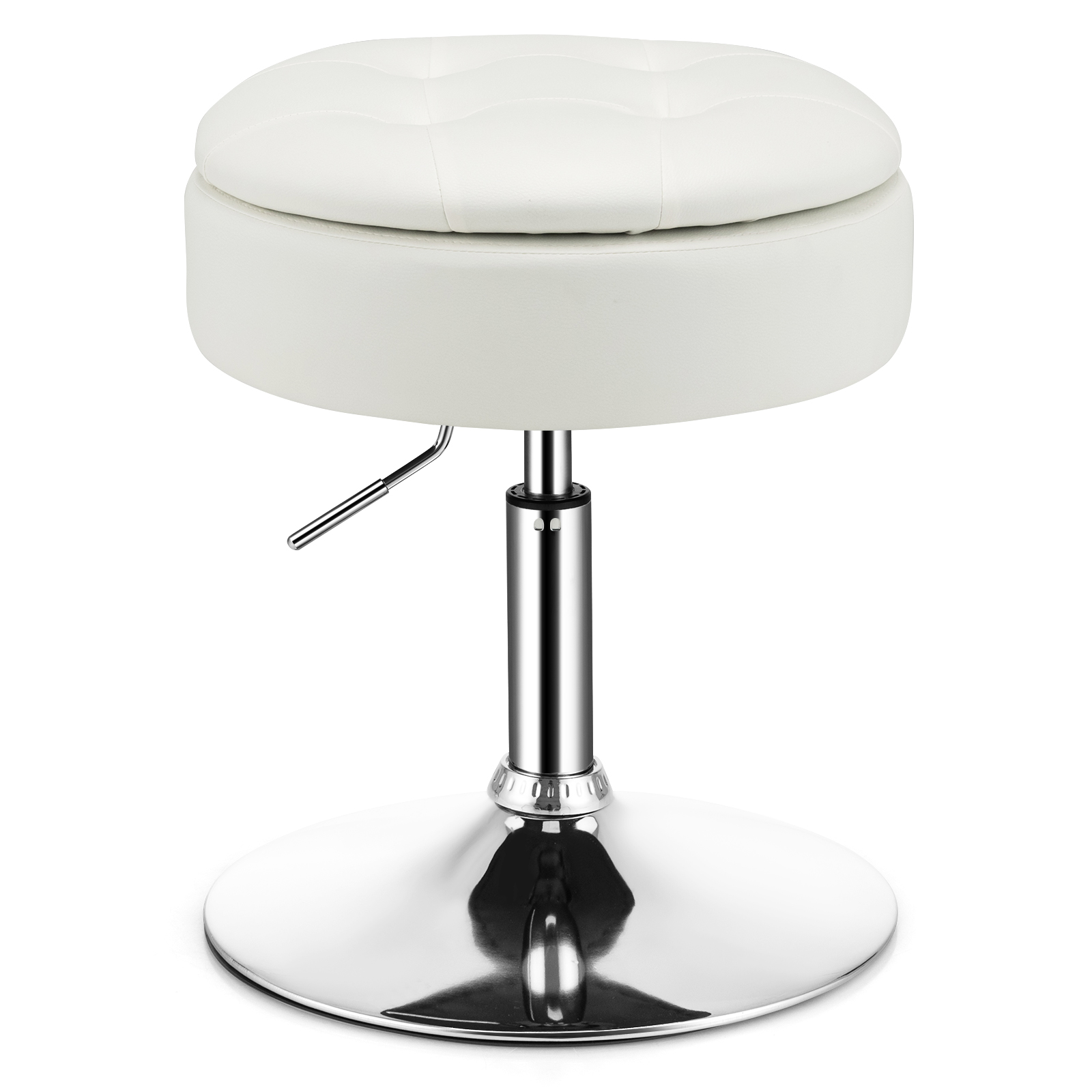 Costway White 360° Swivel Vanity Stool With Removable Tray Lid