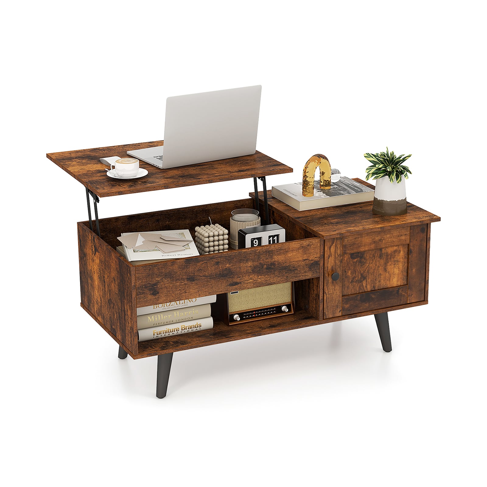 Costway Rustic Brown Lift Top Coffee Table With Storage Living Room Table With Hidden Compartment
