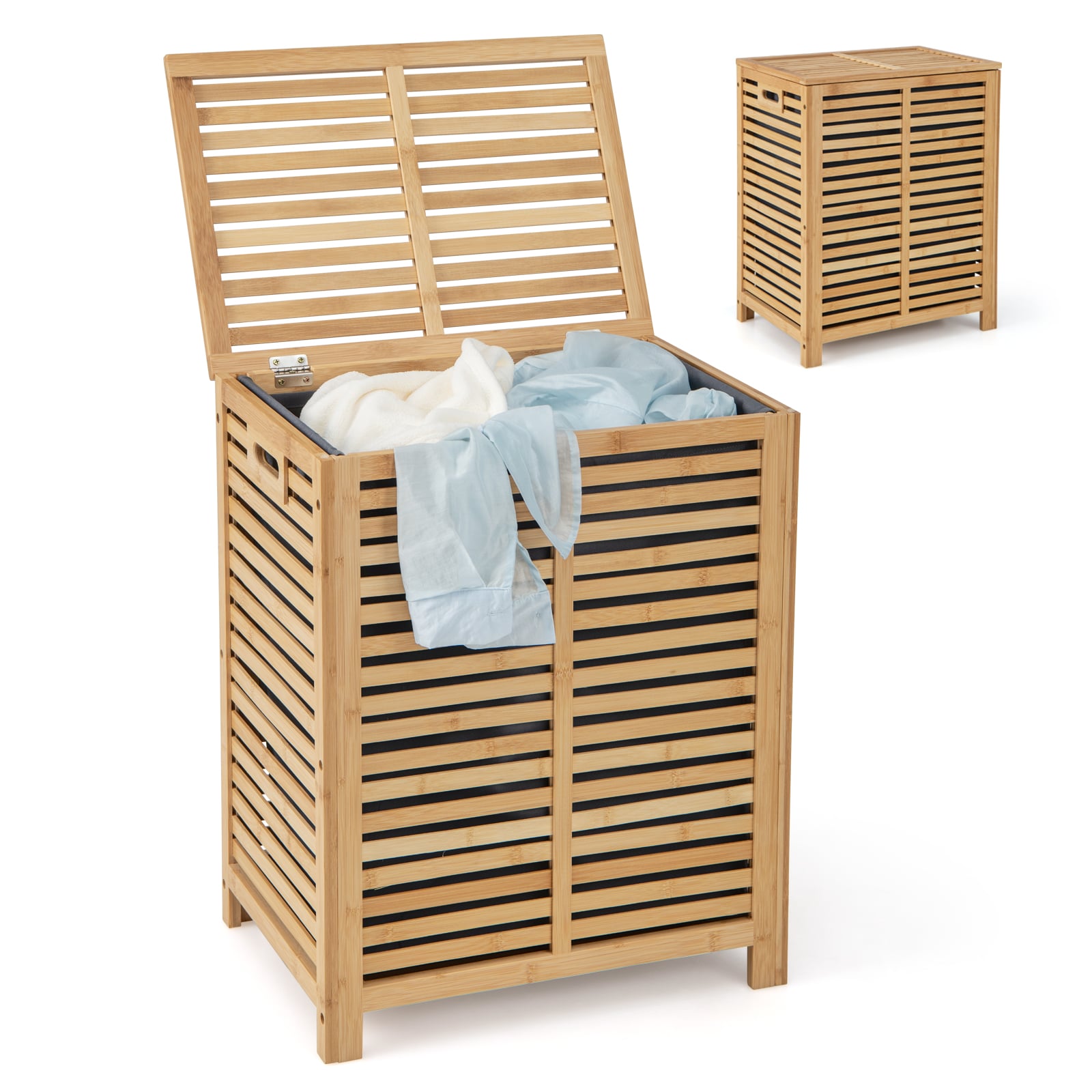 Costway Natural 80 L Bamboo Laundry Hamper With Lid And Handles