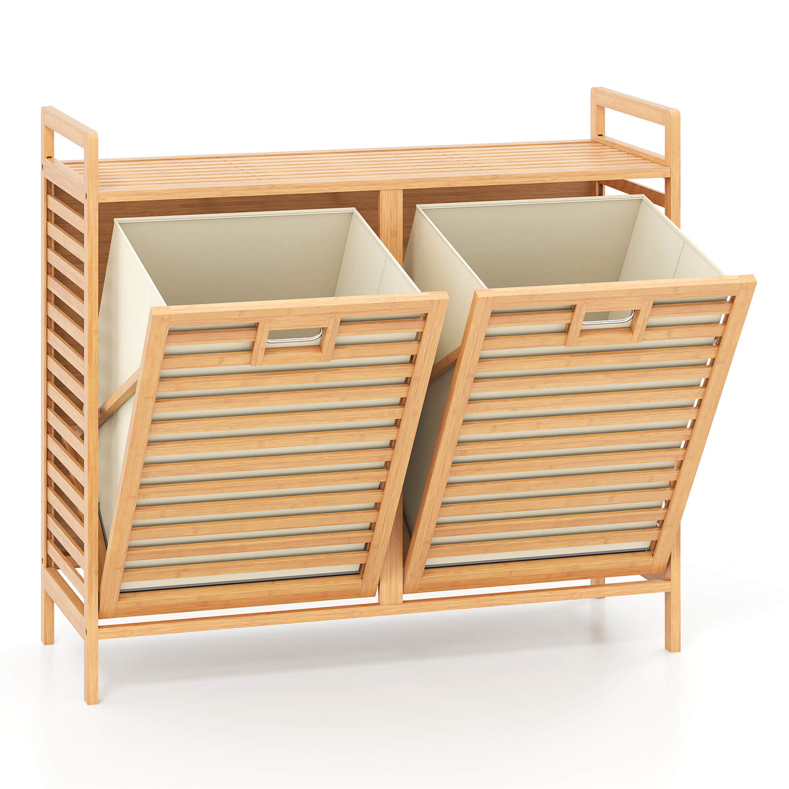 Photos - Laundry Basket / Hamper Costway 75L Double Tilt-out Laundry Hamper Bamboo with 2 Removable Bins-Natural JV12471 