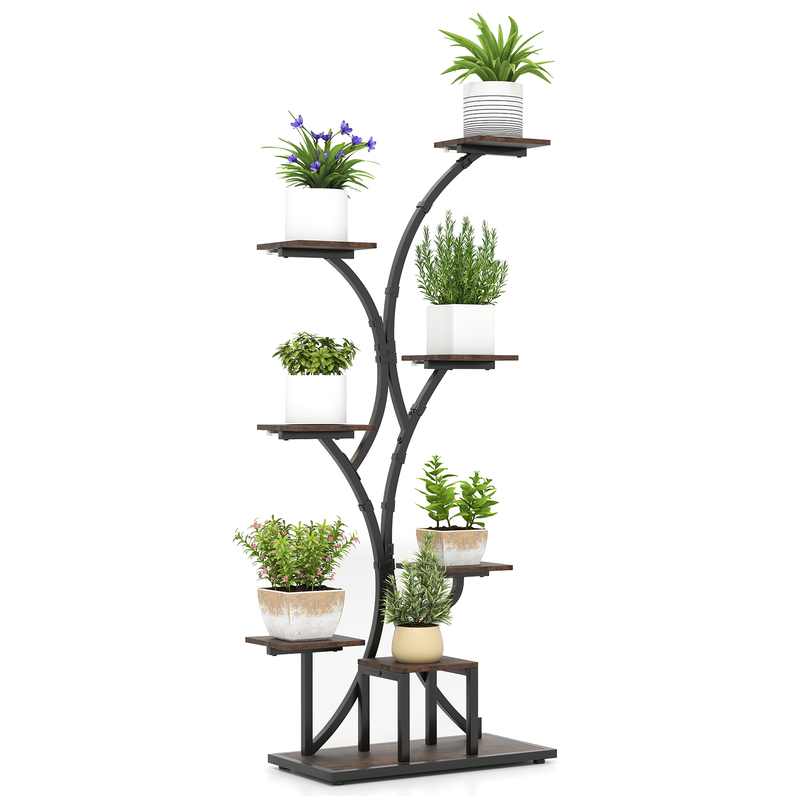 Costway Rustic Brown 146Cm Tall 8-Tier Corner Metal Plant Shelf For Multiple Plants