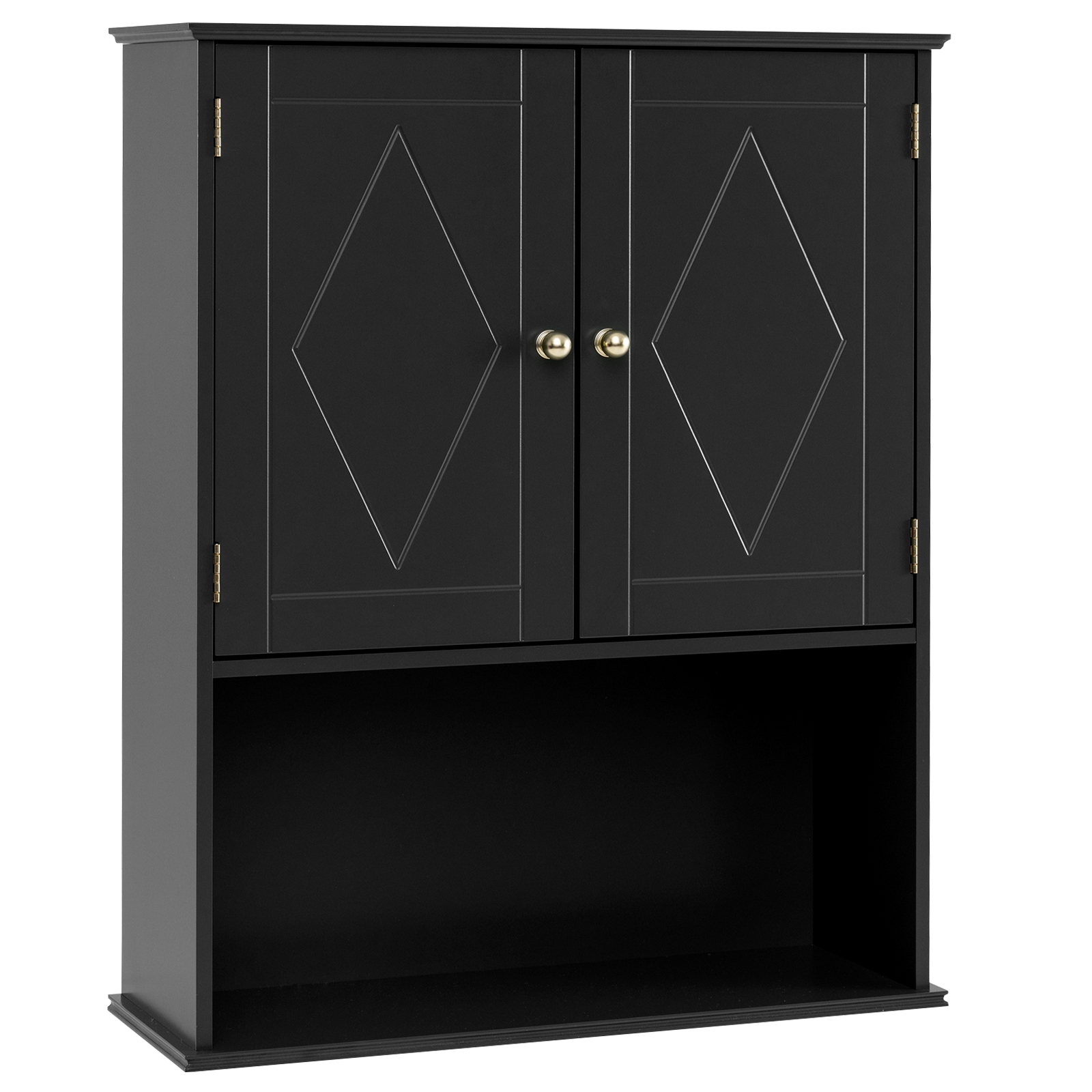 Costway Black Bathroom Wall Cabinet With Open Shelf And Adjustable Shelf