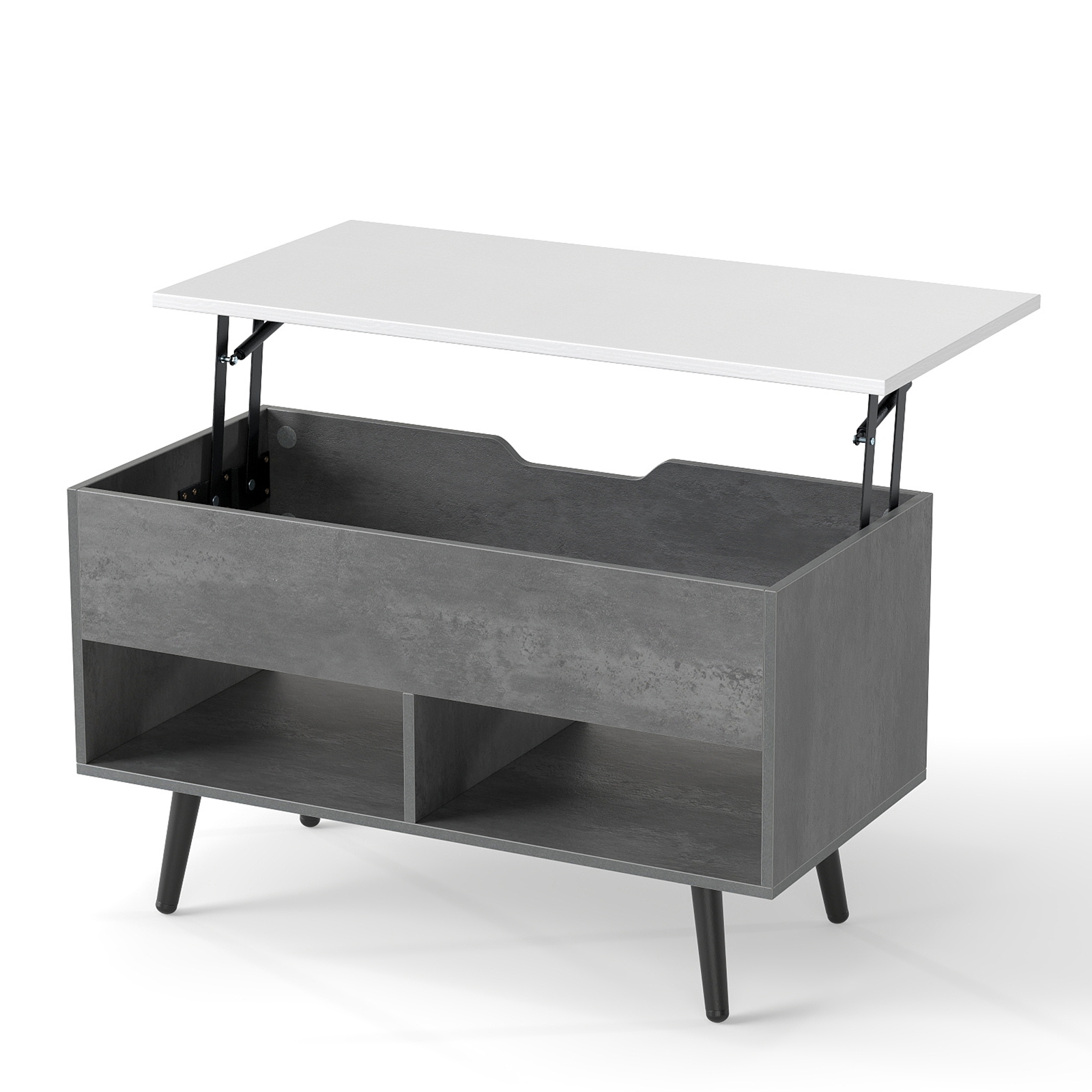 Costway Grey Lift Top Coffee Table With Hidden Compartment And Open Storage Shelves