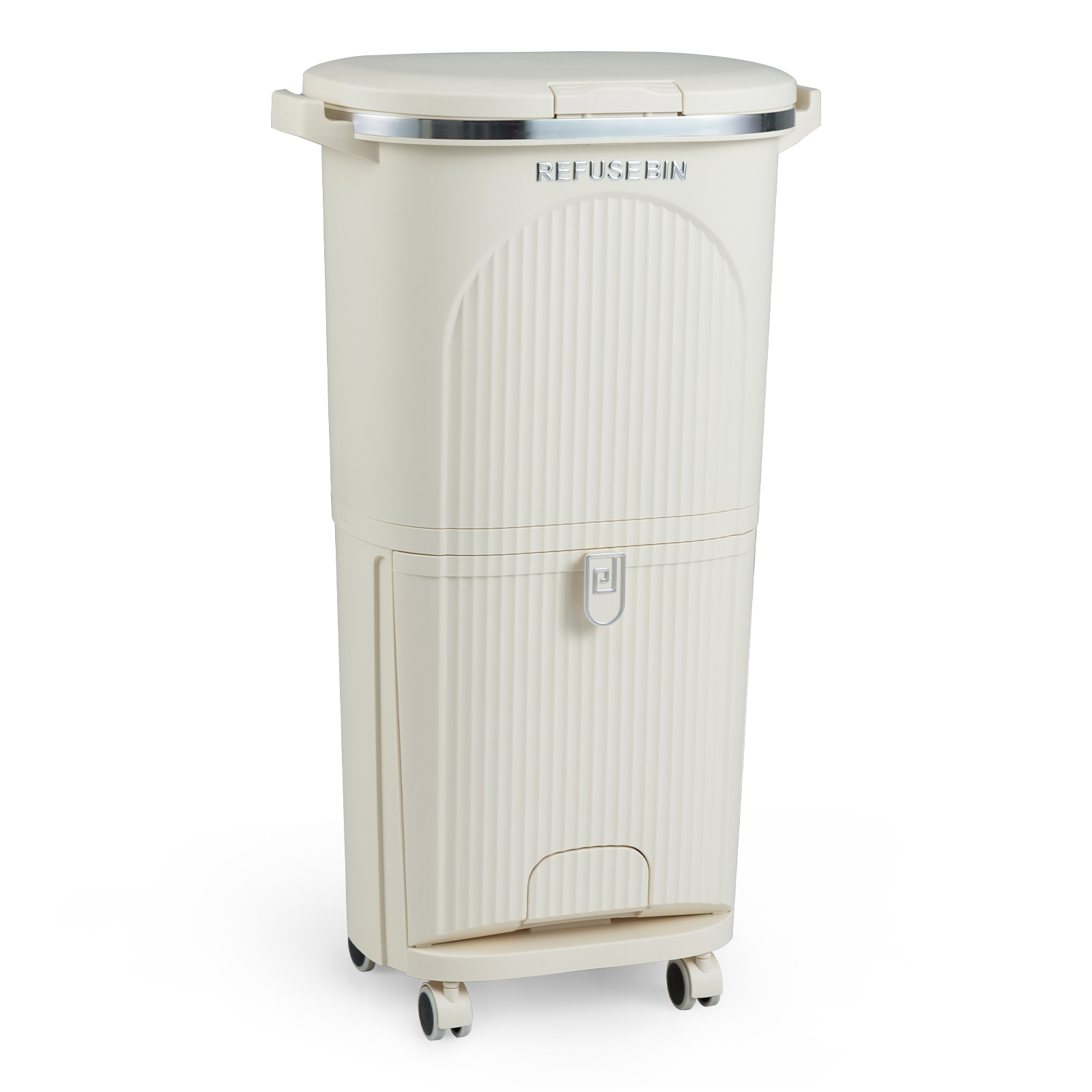 Costway Beige 38L Kitchen Trash Can Sorting Garbage Bin With Lid 2 Detachable Buckets