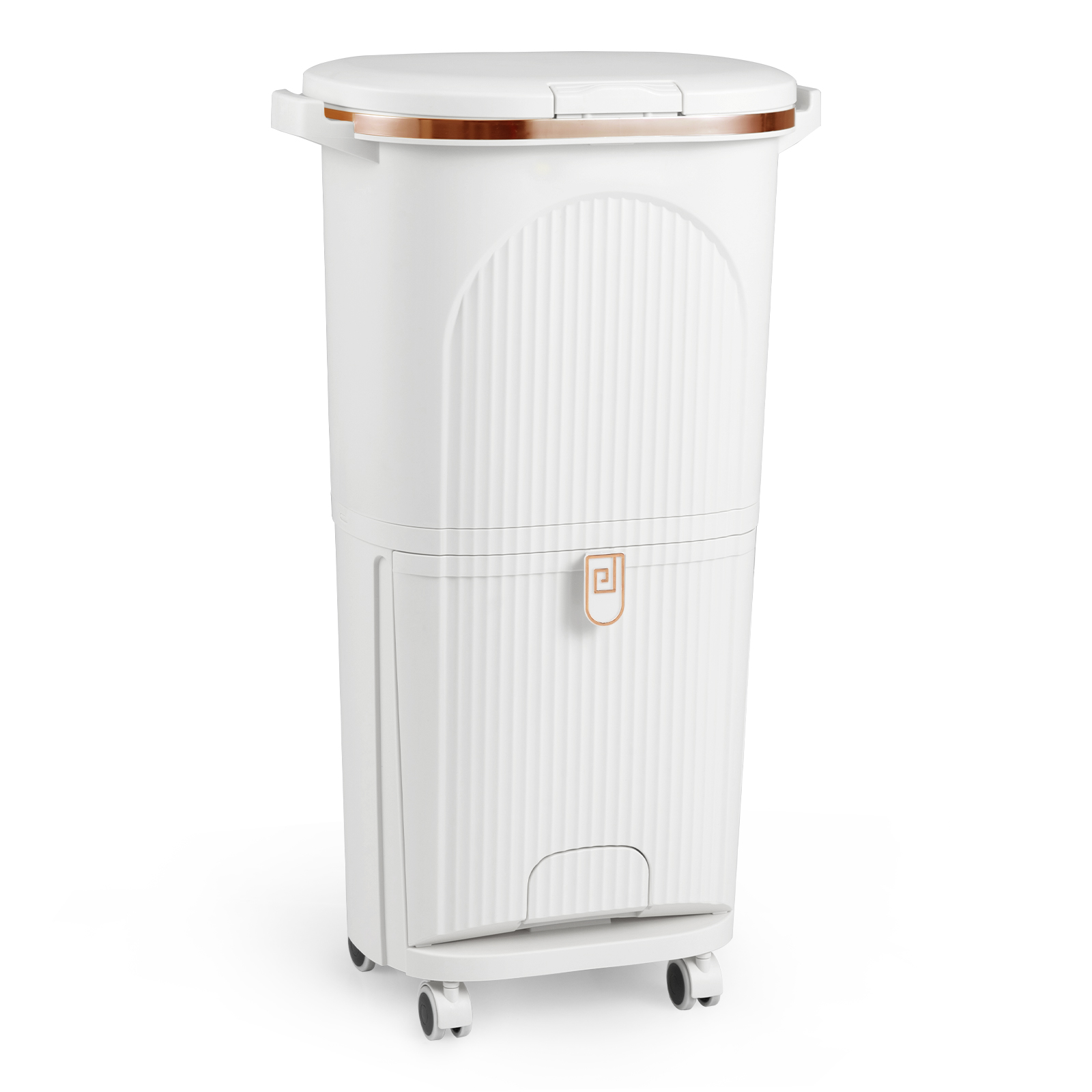 Costway White 38L Kitchen Trash Can Sorting Garbage Bin With Lid 2 Detachable Buckets