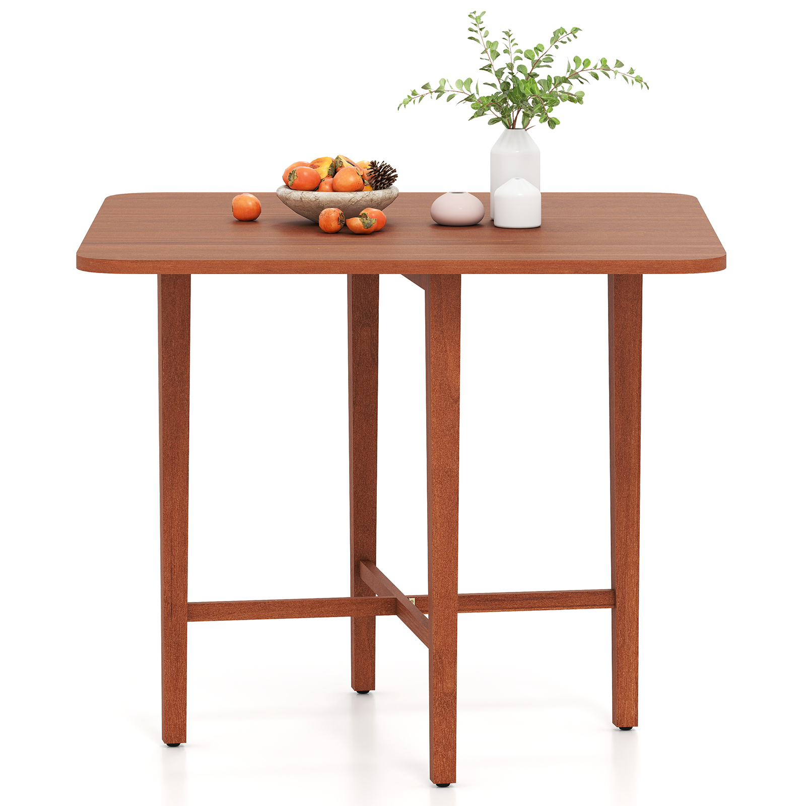 Costway Walnut Extendable Dining Table Drop Leaf Kitchen Table For Small Spaces With X-Shaped Frame