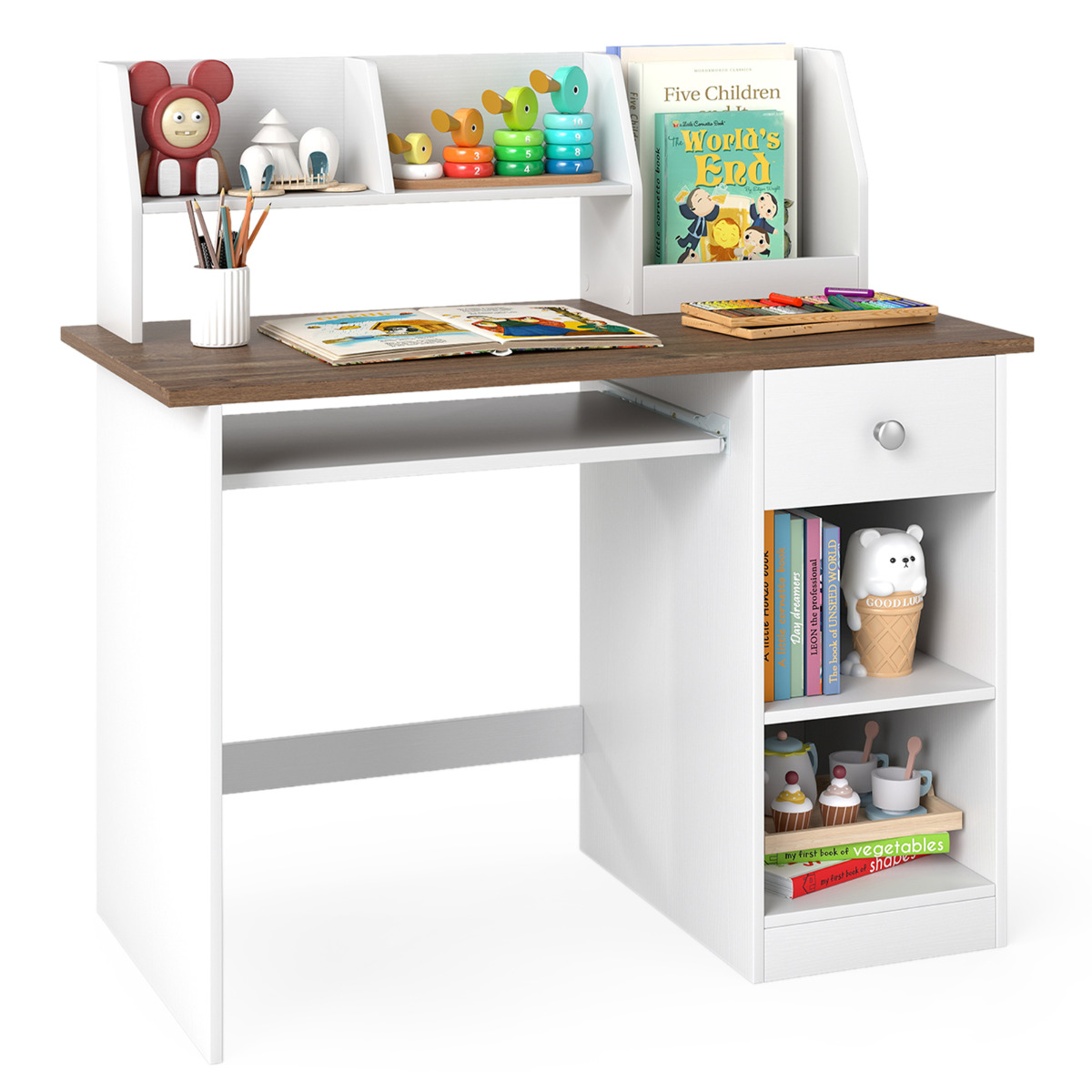 Costway Natural Kids Study Desk Multifunctional Student Desk