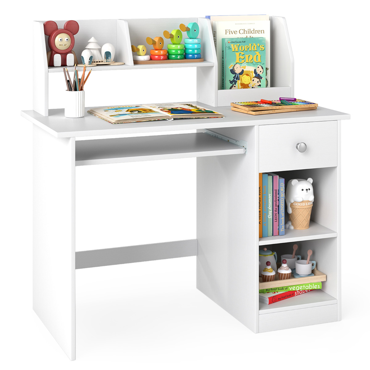 Costway White Kids Study Desk Multifunctional Student Desk