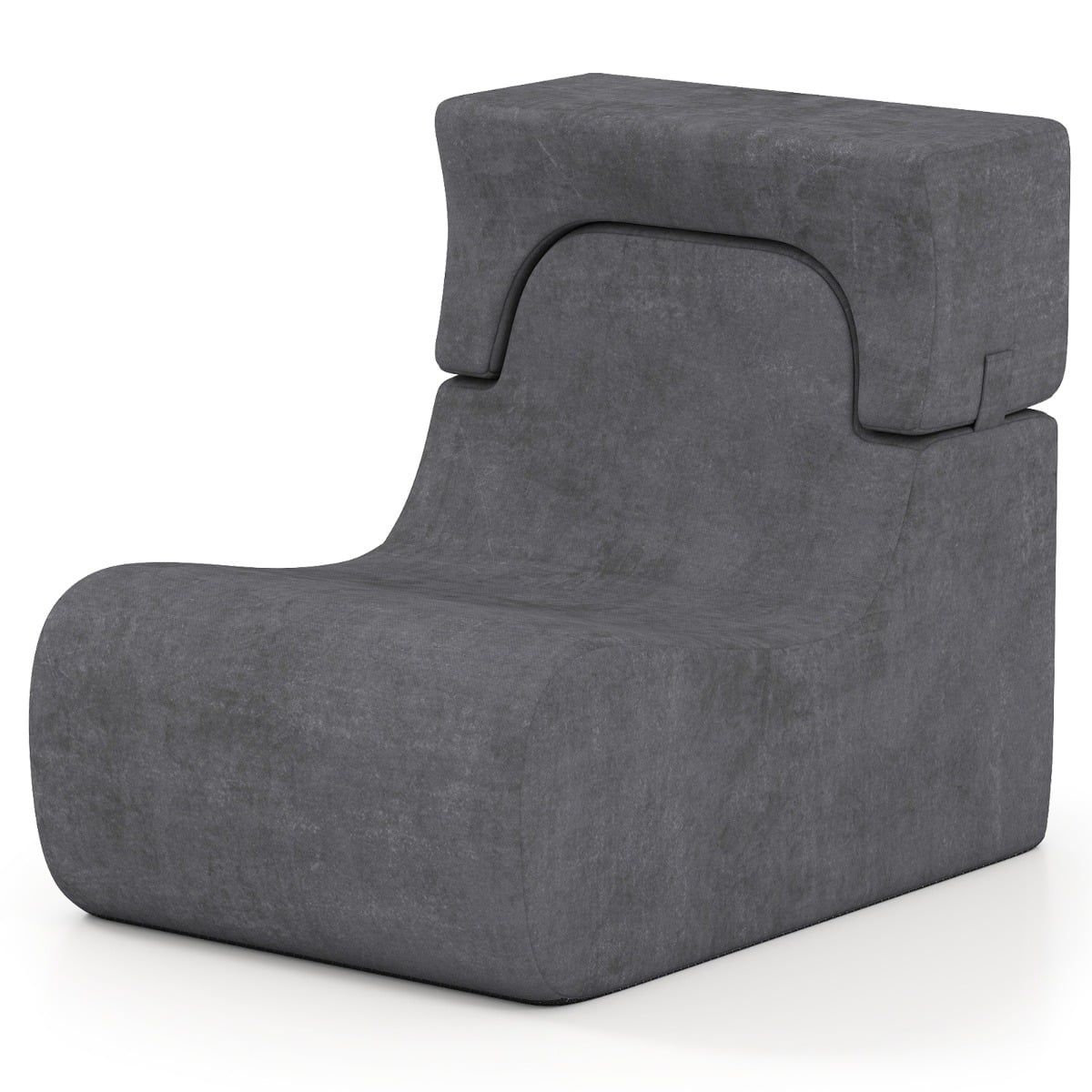 Costway Grey Lazy Sofa With Detachable Headrest And Washable Ice Velvet Cover