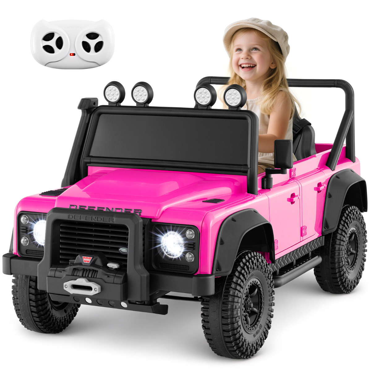 Costway Rose Licensed Land Rover Defender 12V Ride On Toy Car With Parent Remote Control