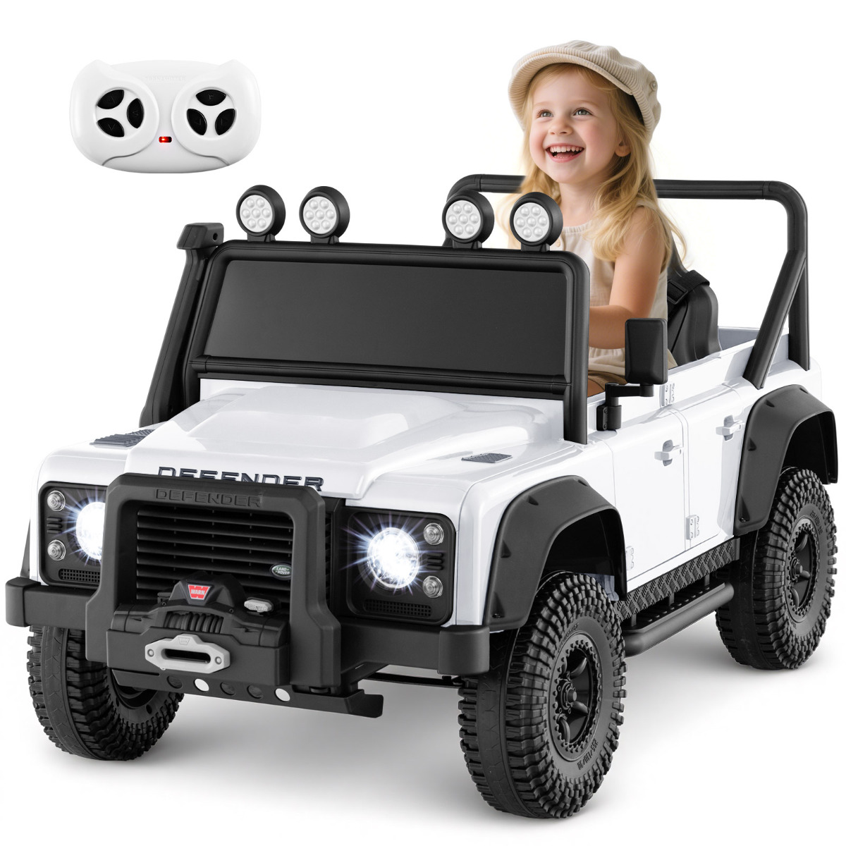 Costway White Licensed Land Rover Defender 12V Ride On Toy Car With Parent Remote Control