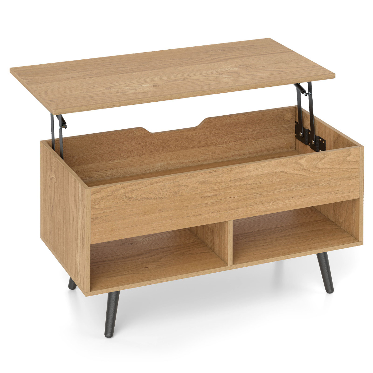 Costway Natural Lift Top Coffee Table With Hidden Compartment And Open Storage Shelves