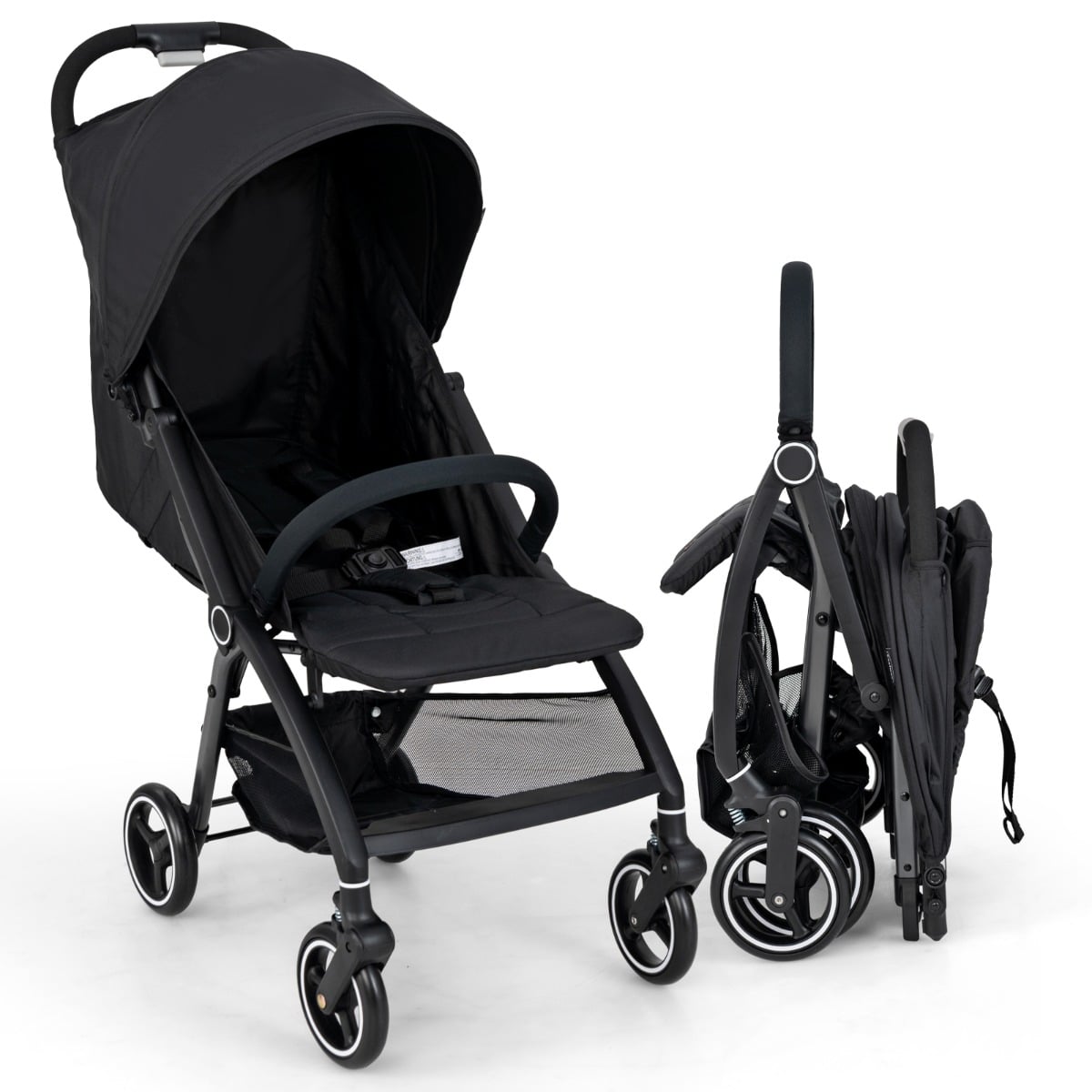 Costway Black Lightweight Foldable Baby Stroller With Adjustable Backrest And Canopy