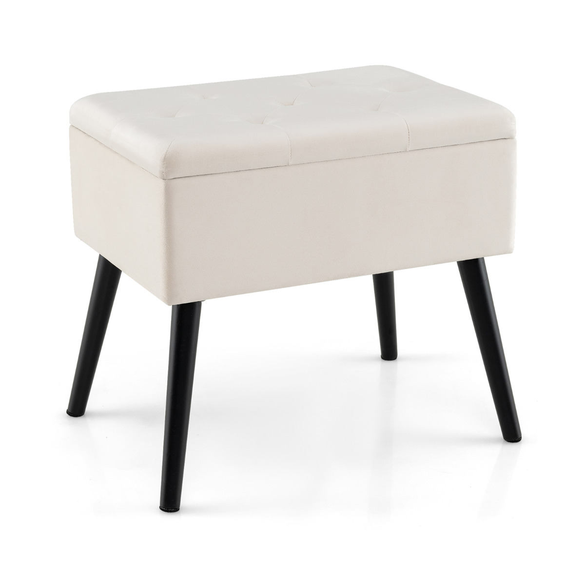 Costway Beige Modern Upholstered Flip Top Velvet Storage Ottoman Footrest