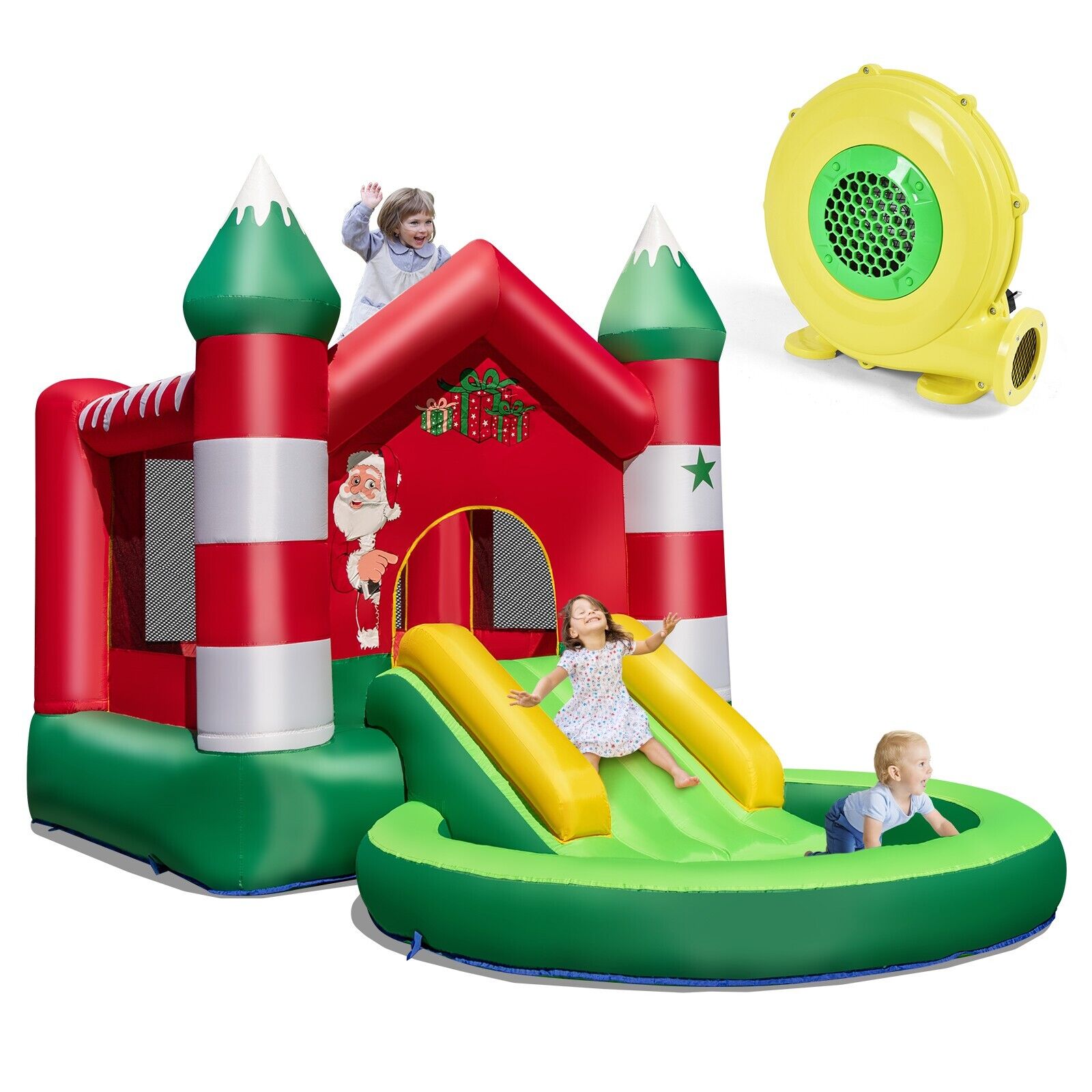 Inflatable Bounce House with Slide Trampoline and Round Ball Pit Pool