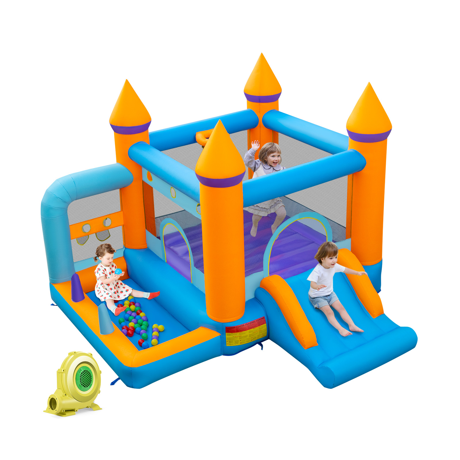Jumping Air Bounce Castle for Kids with Ocean Ball Pool and 680W Blower