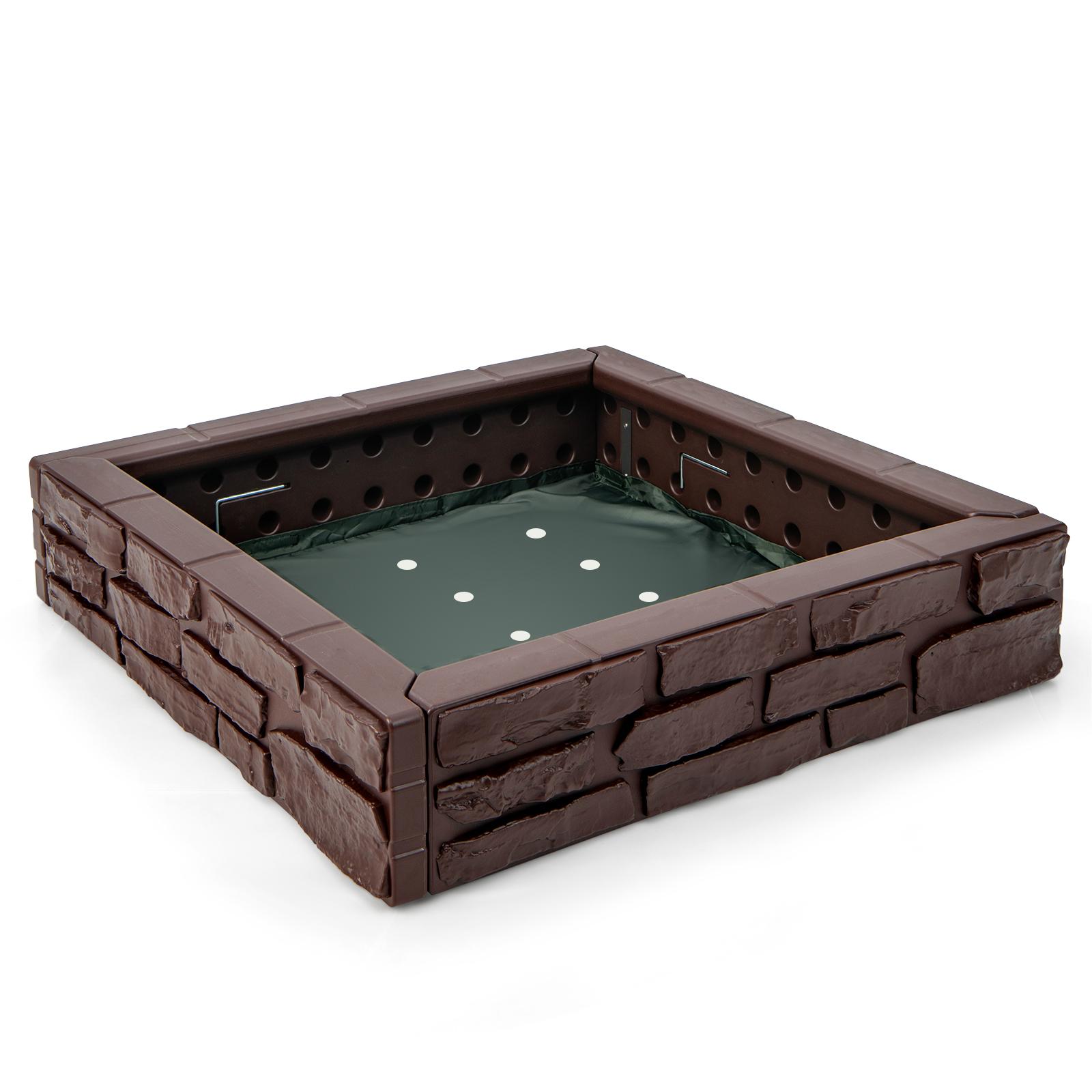Sandbox with Cover and Bottom Liner for Backyard-Brown