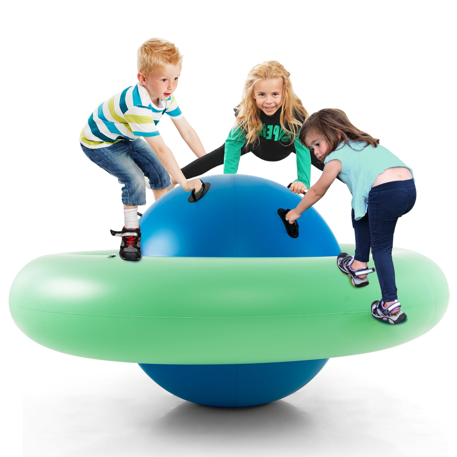 Costway Blue Inflatable Dome Rocker Bouncer For Kids With 6 Built-In Handles