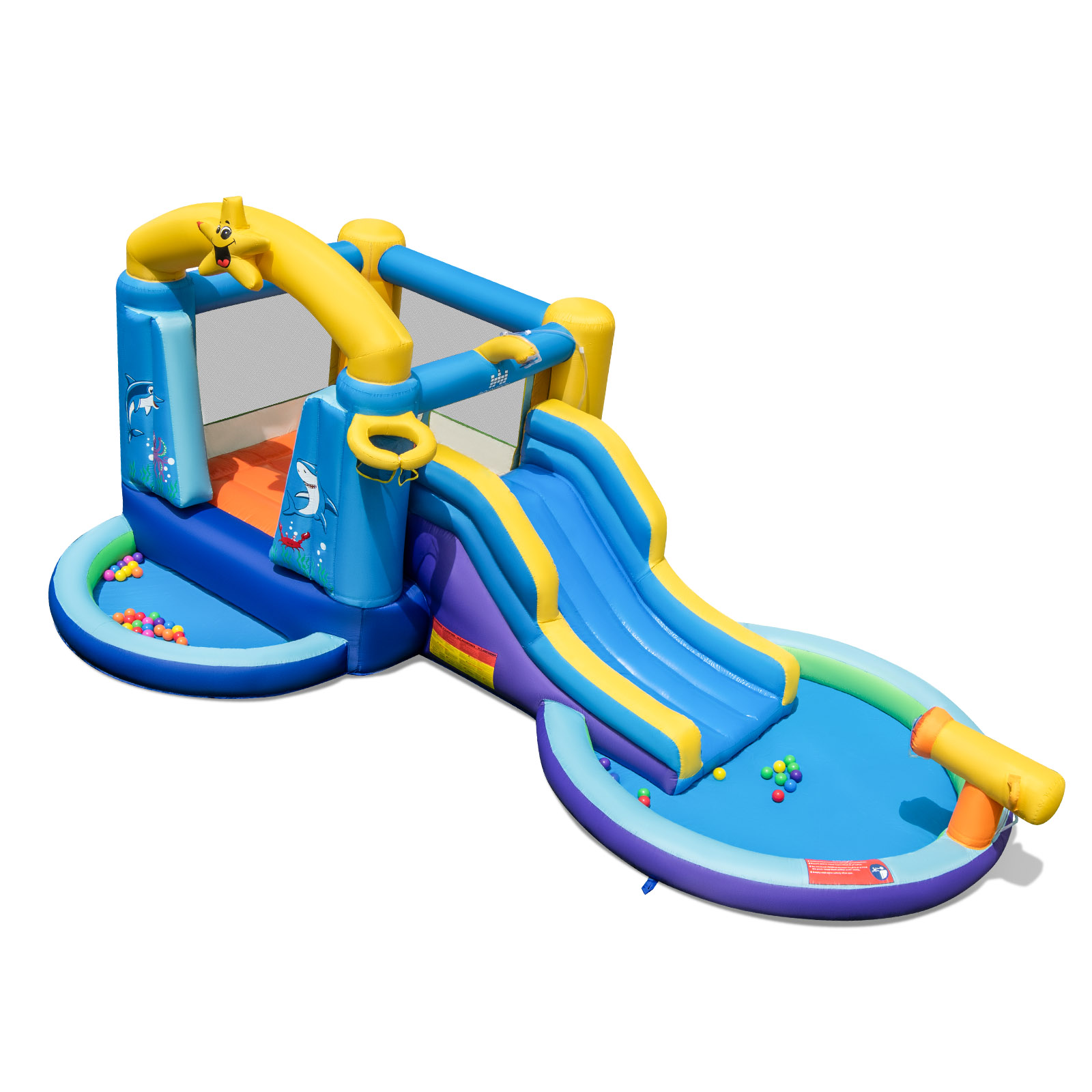 Inflatable Water Park with Slide Water Gun and Splashing Pool