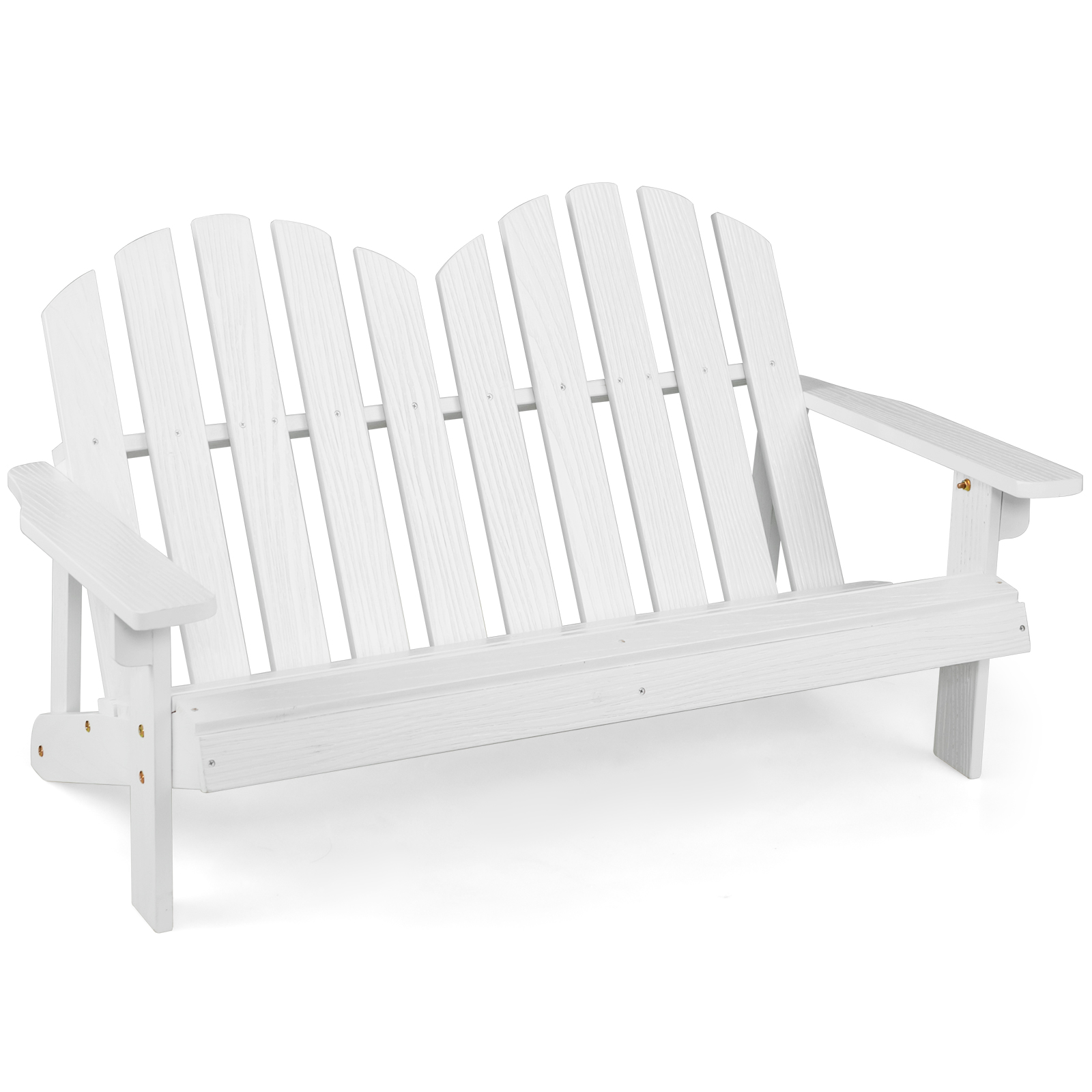 2-Seat Fir Wood Adirondack Loveseat with Armrests-White