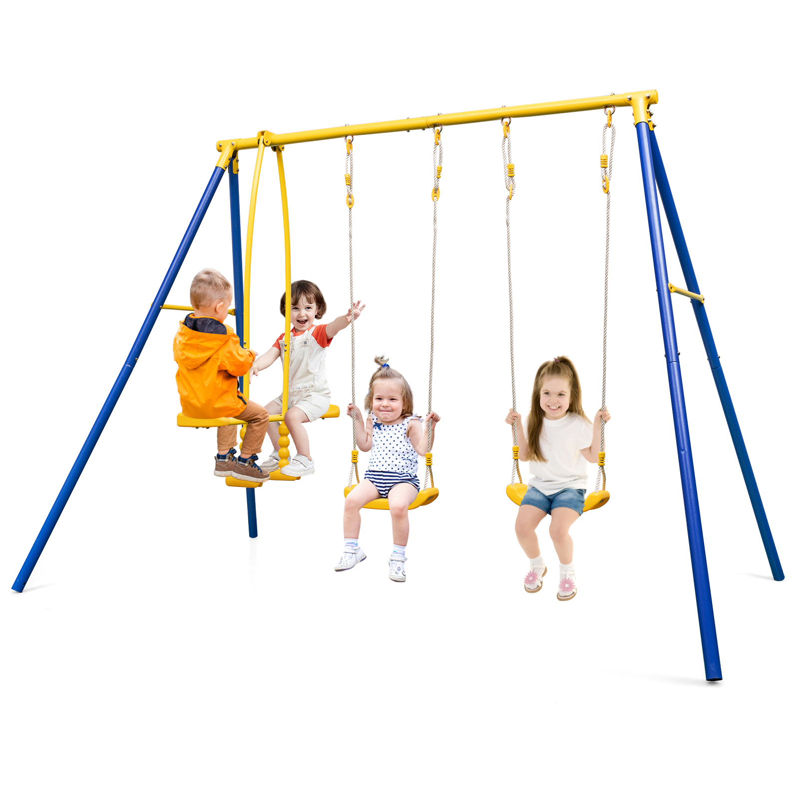 Heavy-Duty Kids Playset with 2 Swing Seats and 2 Glider Seats for Children 3-12 Years Old-Blue