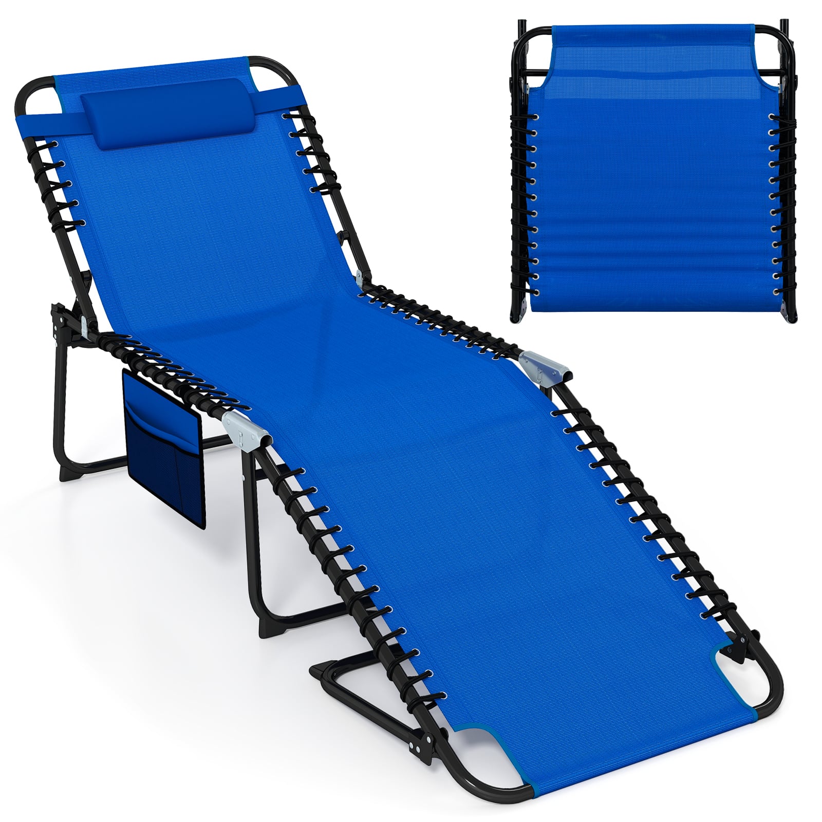 Costway Blue Oversize Folding Chaise Lounge With Adjustable Backrest And Detachable Pillow