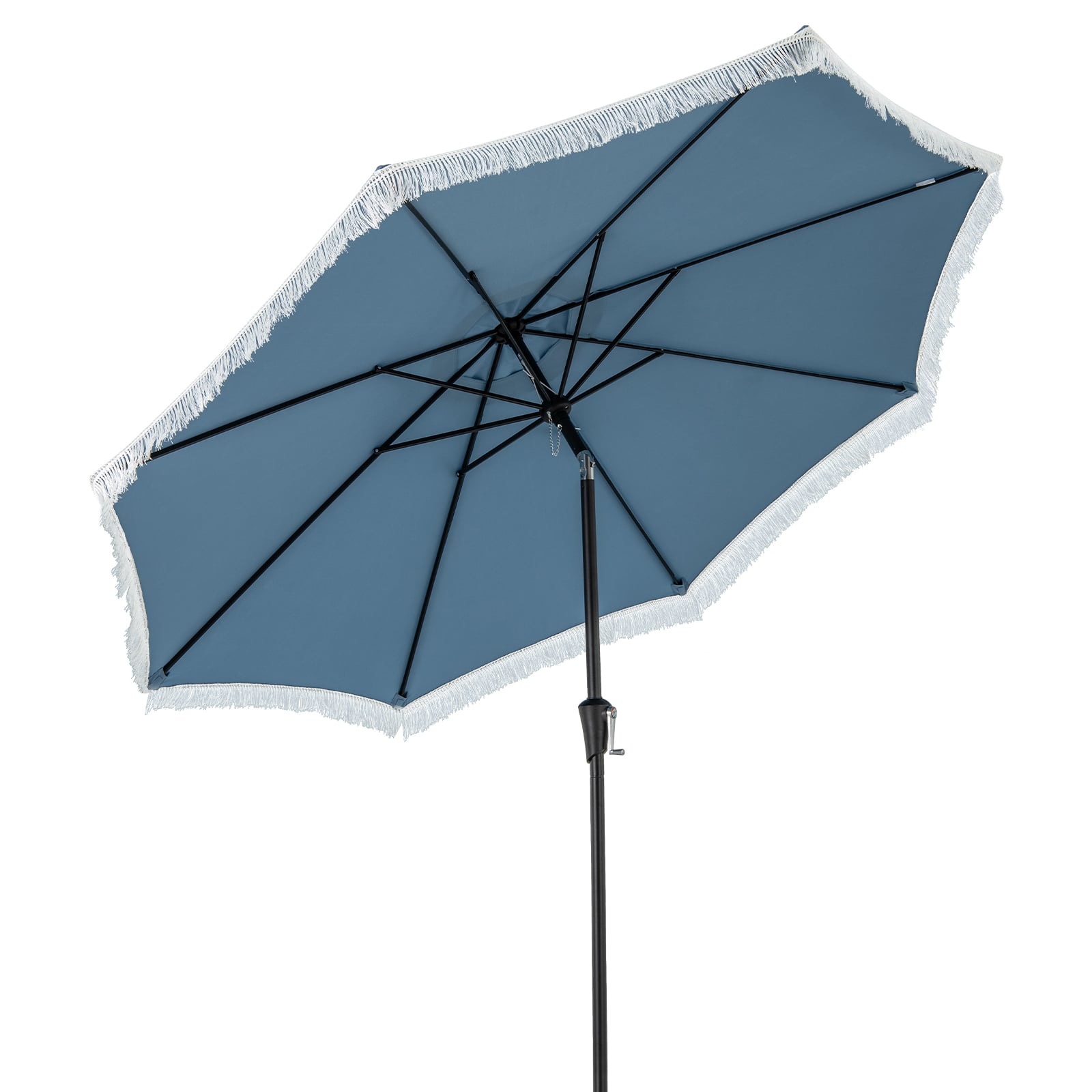 Costway Navy 9 Ft Patio Umbrella With Fringe Tassel Umbrella With Tilt And Crank