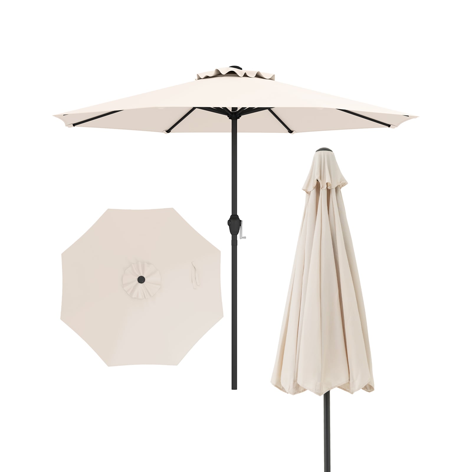 Costway Beige 250 Cm Patio Umbrella Outdoor Heavy Duty Market Umbrella